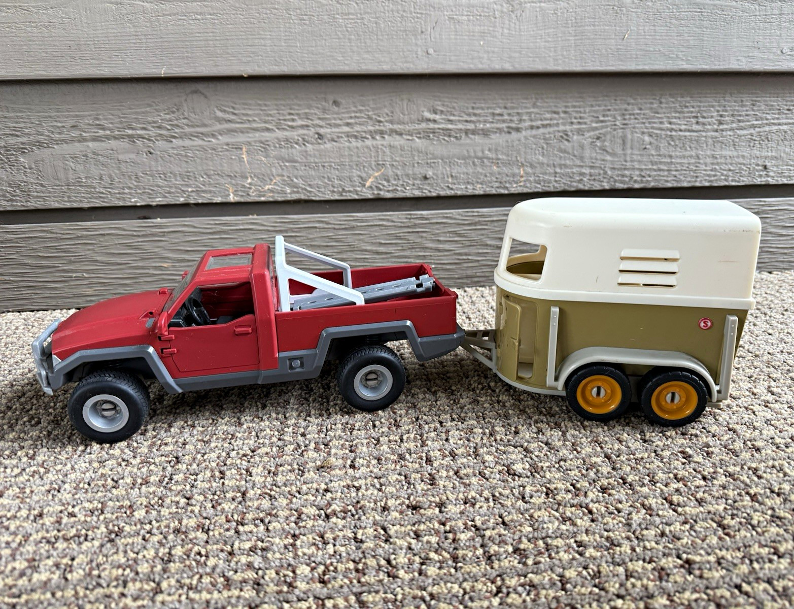 Schleich Red Pickup Truck & Horse Trailer Set w/ Horse, Plastic