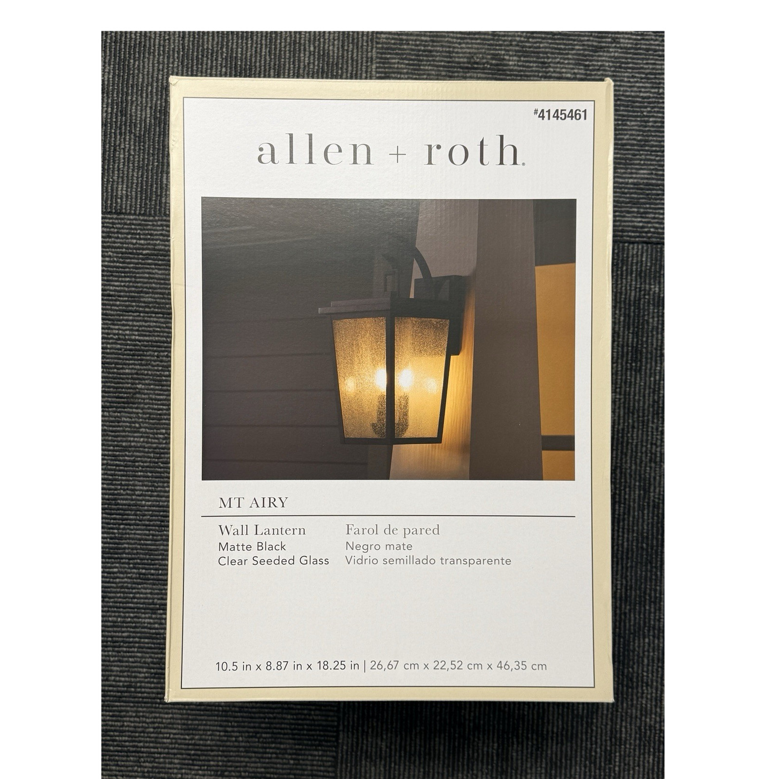 allen + roth MT AIRY Wall Lantern Matte Black Clear Seeded 4145461 18.25in