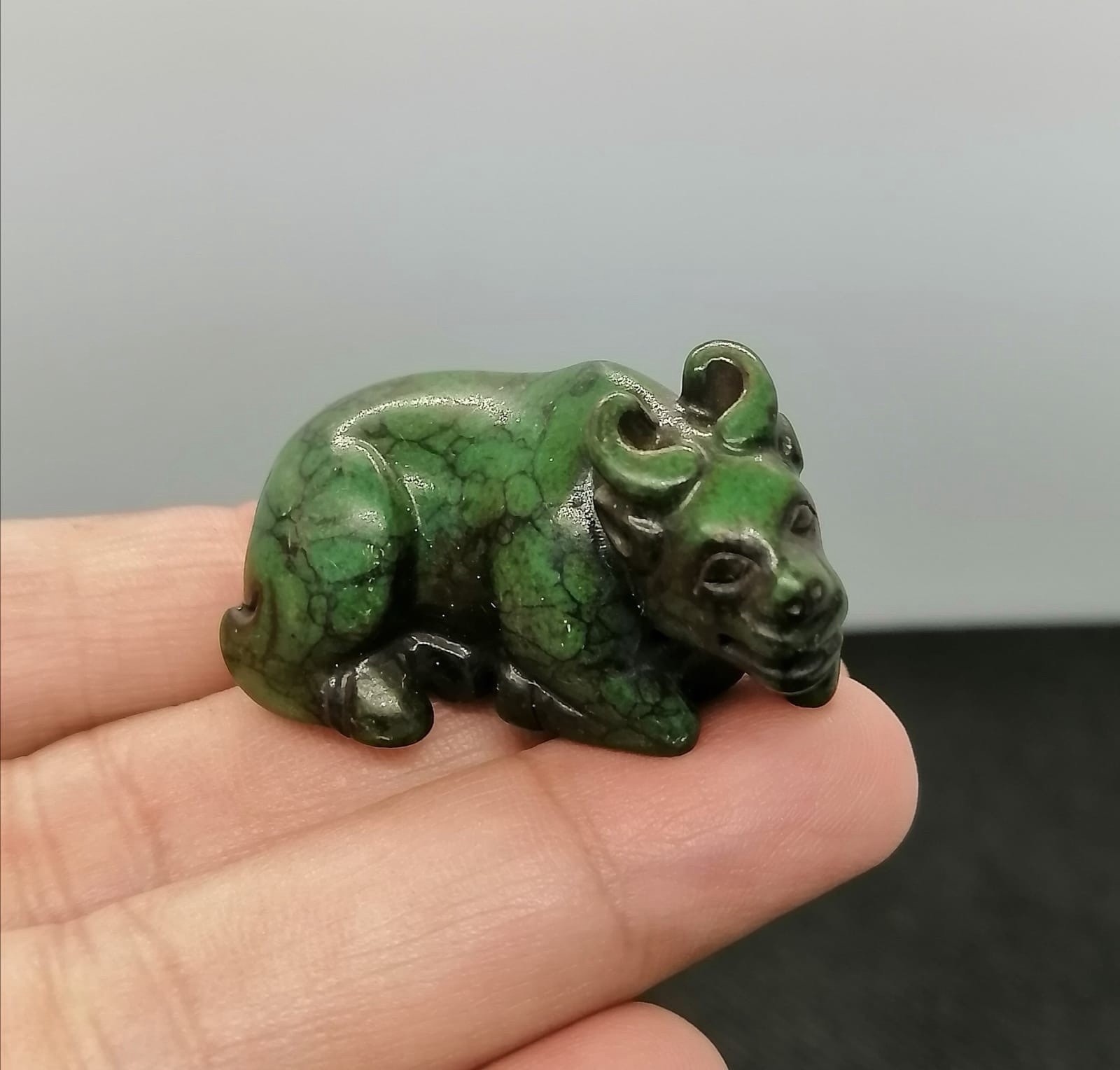 OldHand Carved Green Stone Water Buffalo Ox Bull Figurine Antique Piece OldHand Carved Green Stone Water Buffalo Ox Bull Figurine Antique Piece