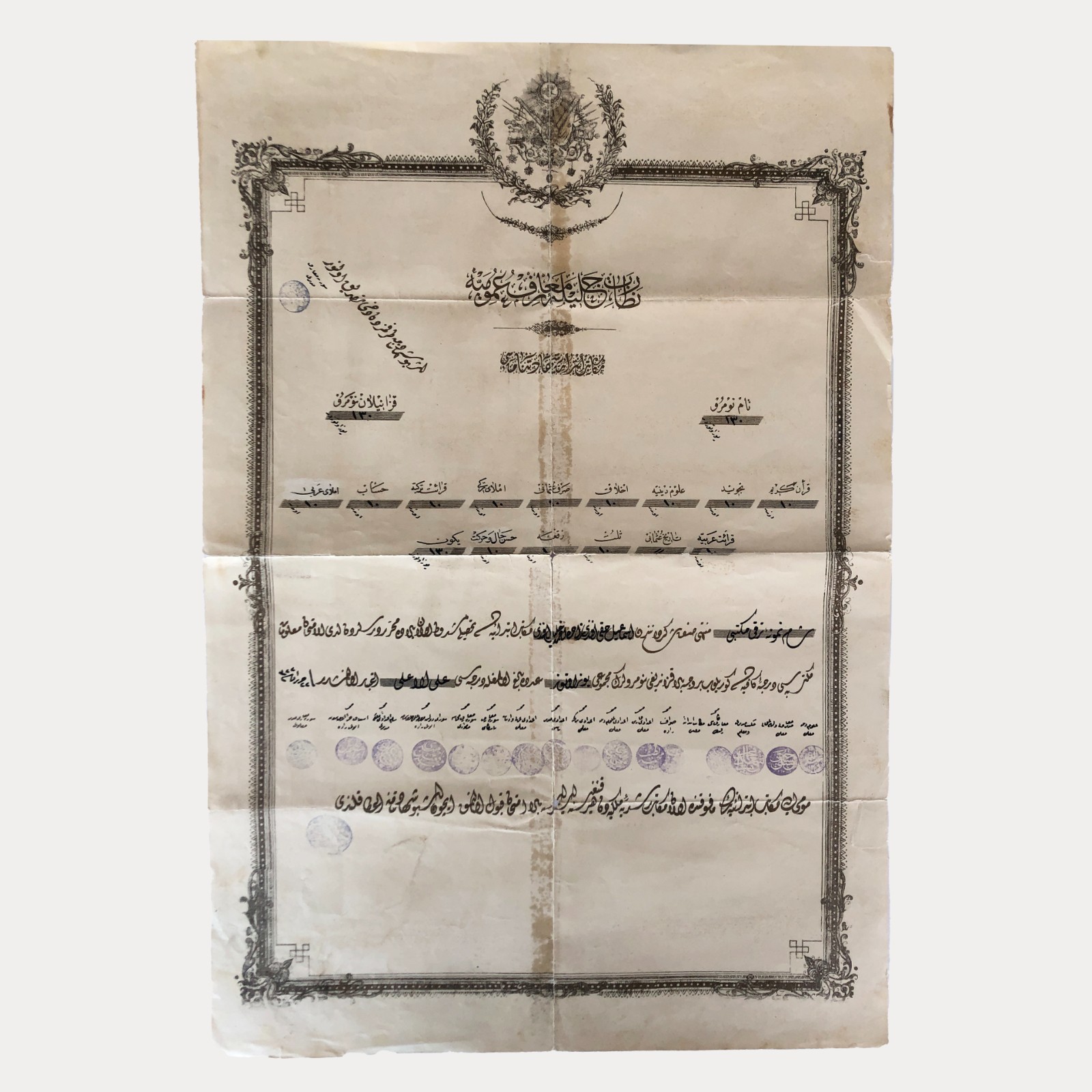 1904 Ottoman Turkish Empire Ministry Education Diploma Damascus Syria Document