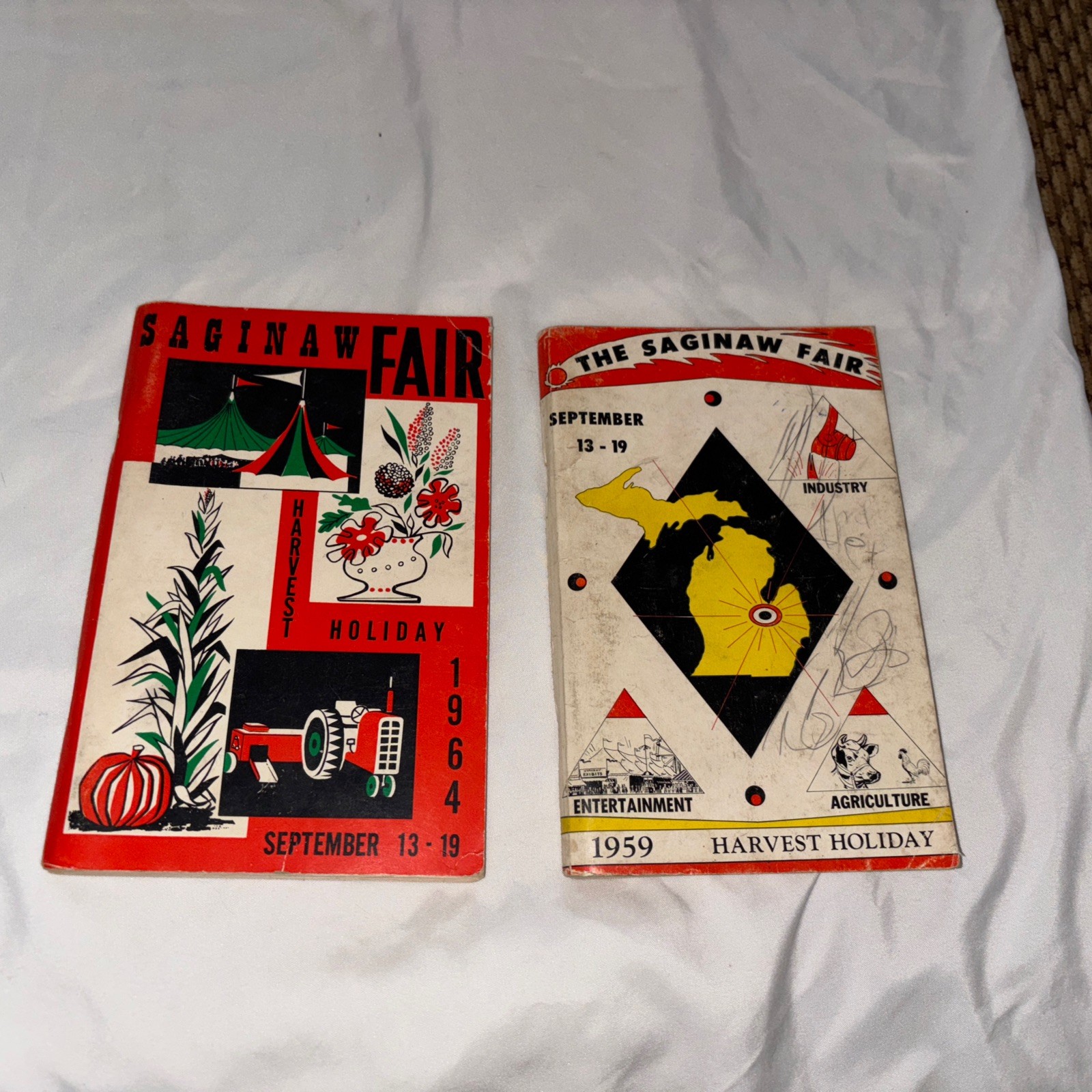 Vtg 1959 & 1964 - Saginaw MI FAIR Programs, Harvest Holiday Farm Products Cattle