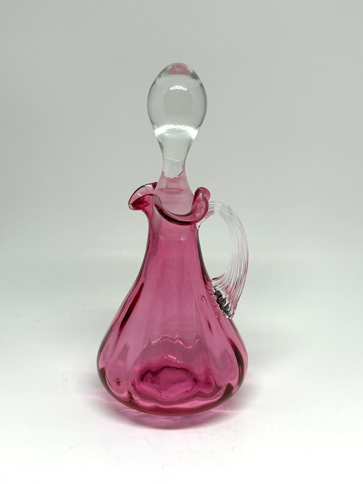 Vintage Fenton Cranberry Glass 7 inch Ruffle Top Cruet With Stopper