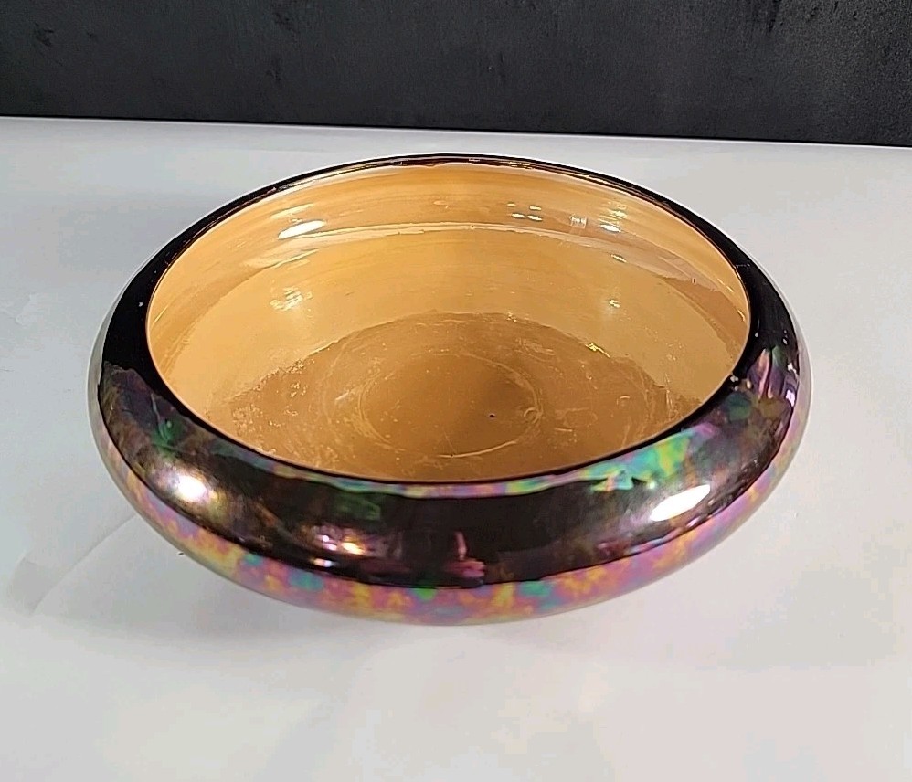 Vintage Japanese Lusterware Planter Lotus Bowl Hand Painted, Irridescent 9.5