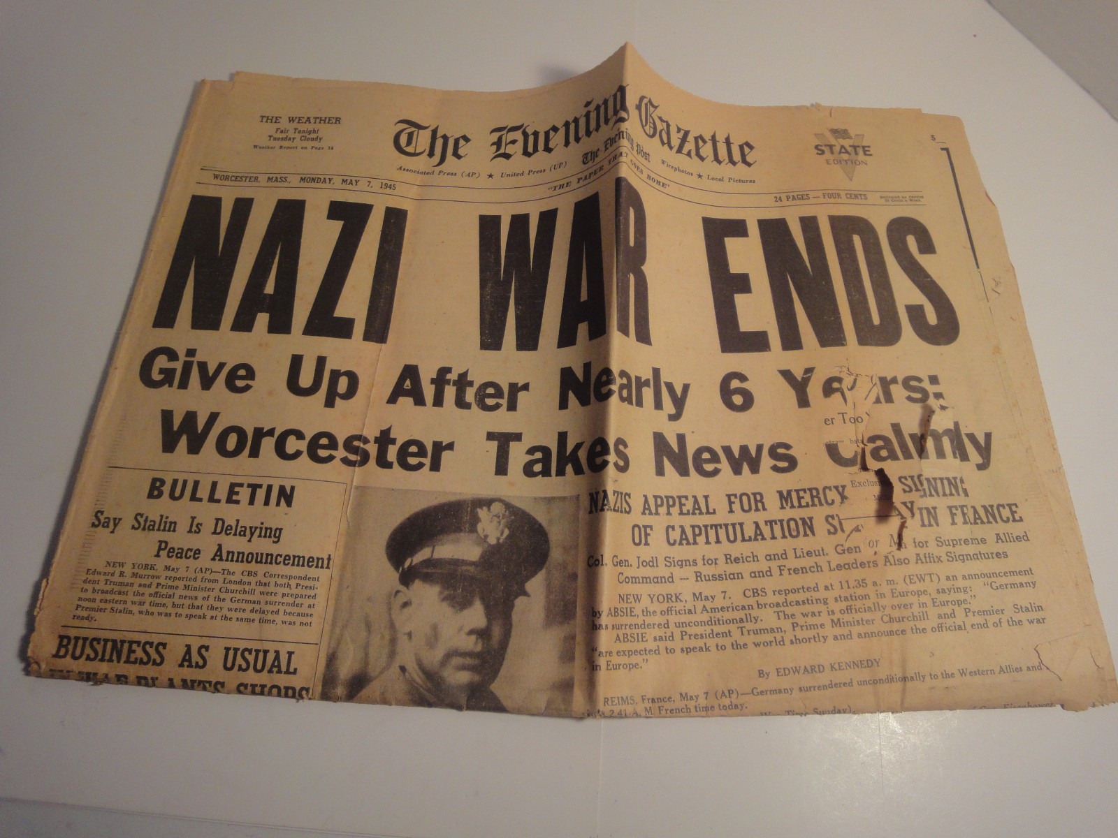 1945 The Evening Gazette Worcester Mass Newspaper Nazi War Ends Ephemera AD\'s