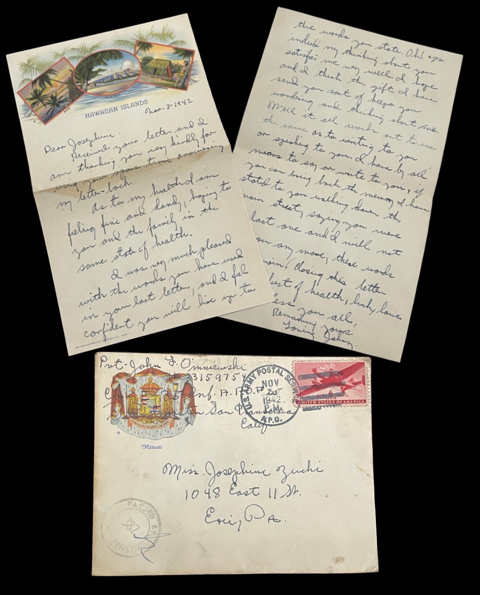 1942 WWII Army Soldier LOVE Letter HAWAII Waikiki Stationery APO 25 Censored