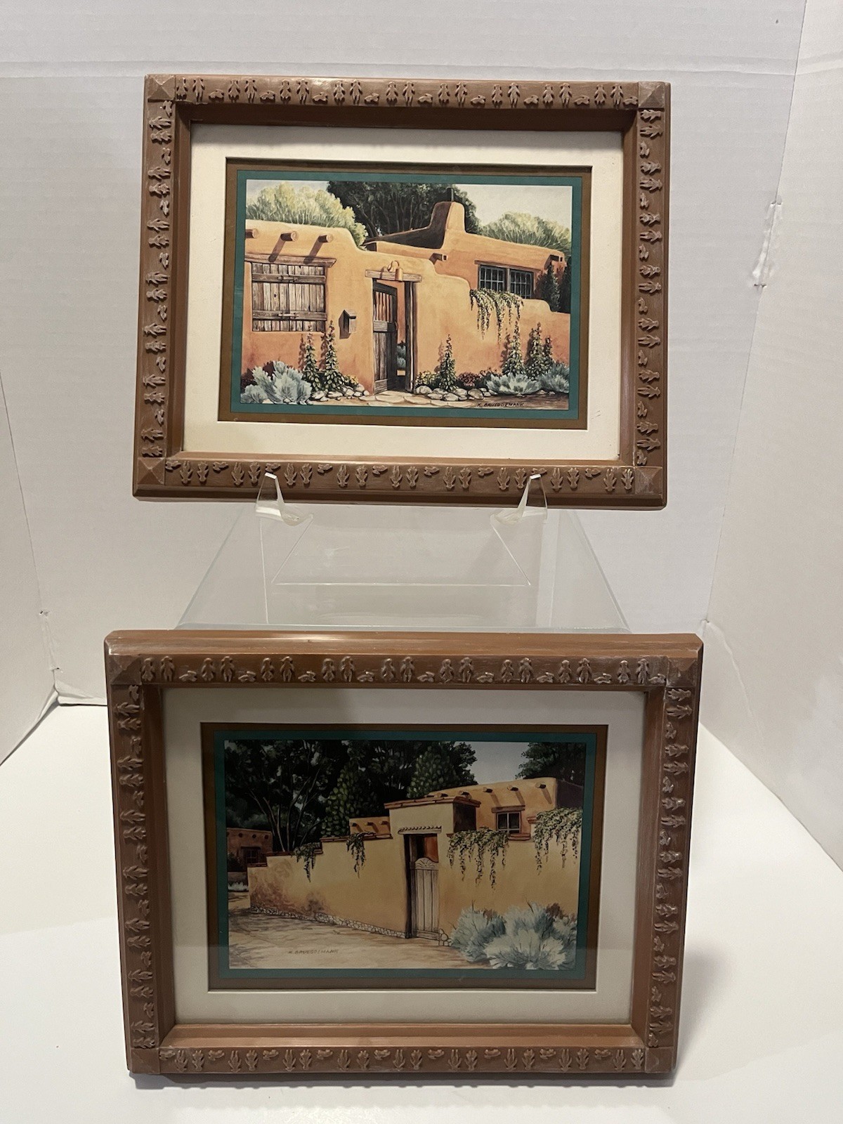 Vintage 1992 K. Brueggemann Southwestern Print Stucco Adobe House Matted Framed