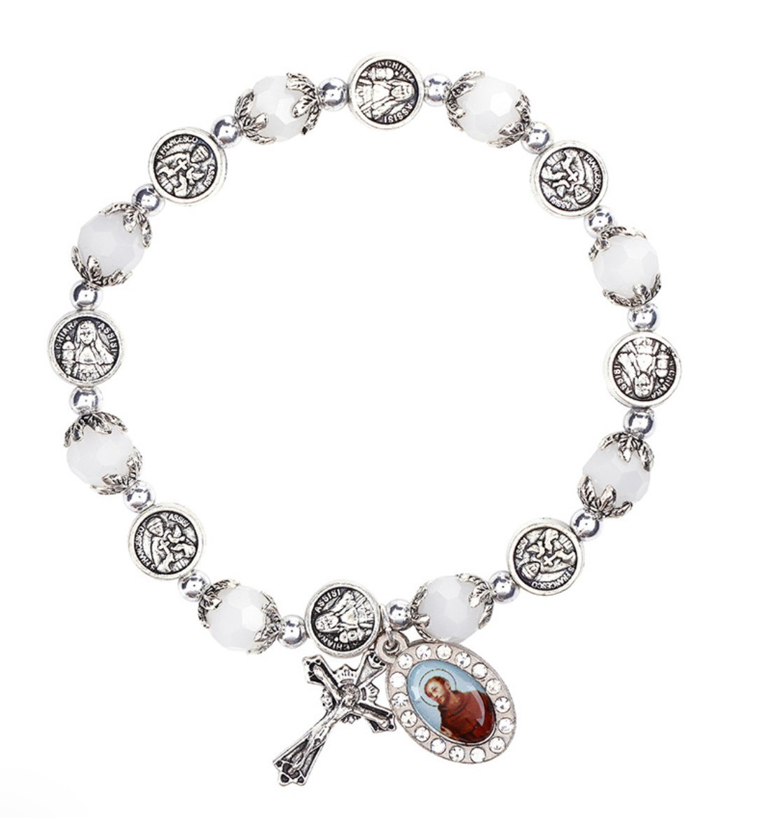 Saint Francis  & St Clare of Assisi Crystal Medal Bracelet, New #AB-274-R2