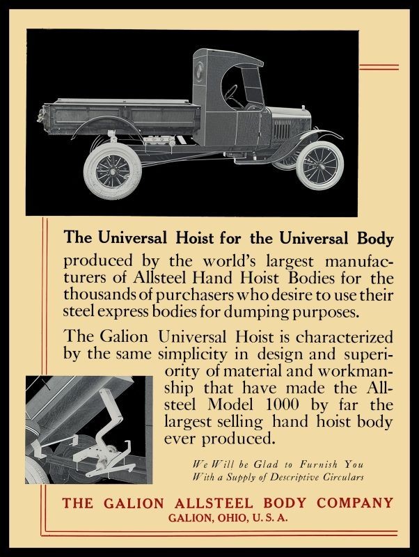 1925 Galion All Steel Body Co. Universal Hoist NEW Sign 24x30\