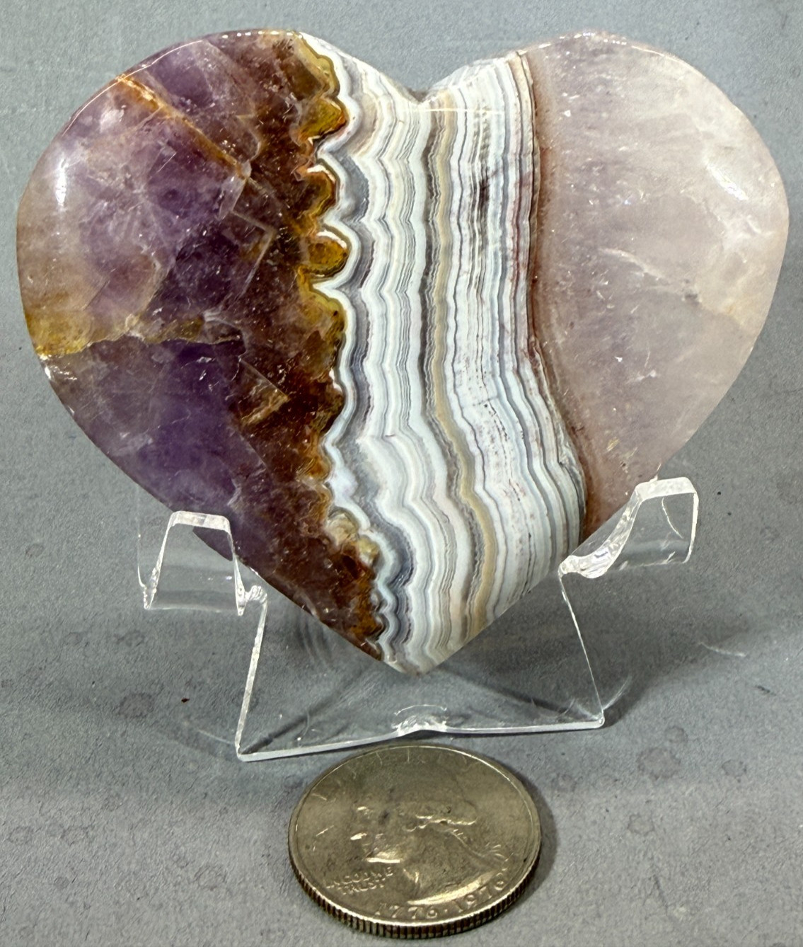 AMETHYST & MEXICAN AGATE HEART - COLORFUL AND BANDED