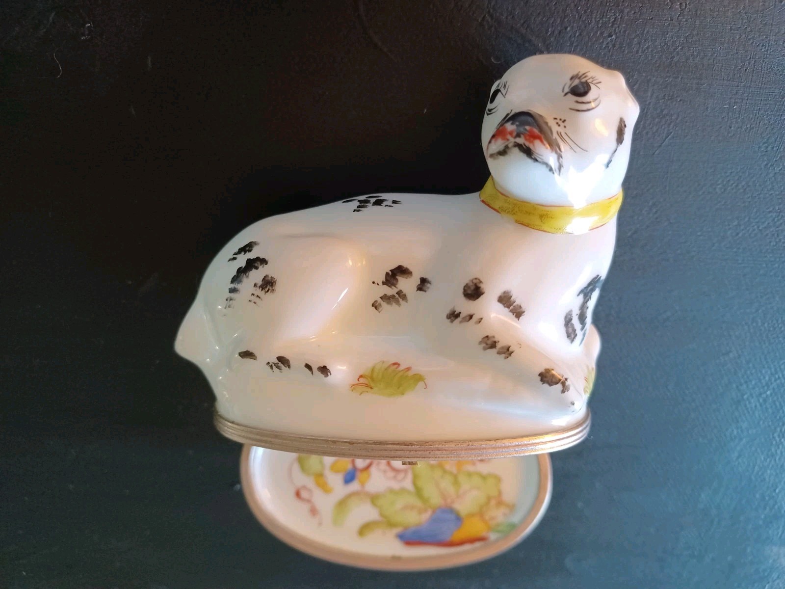 Vintage French  Limoges White Pug Dog Large Exquisite Oval Box