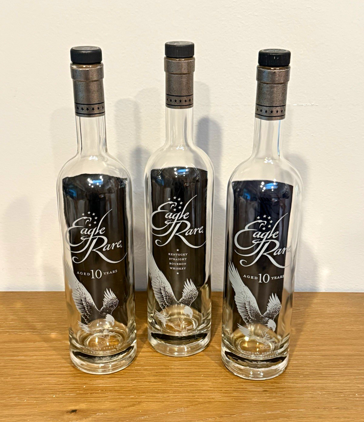 Lot of 3 Eagle Rare 10 Year EMPTY Bourbon Liquor Bottles Decanter Upcycle Crafts