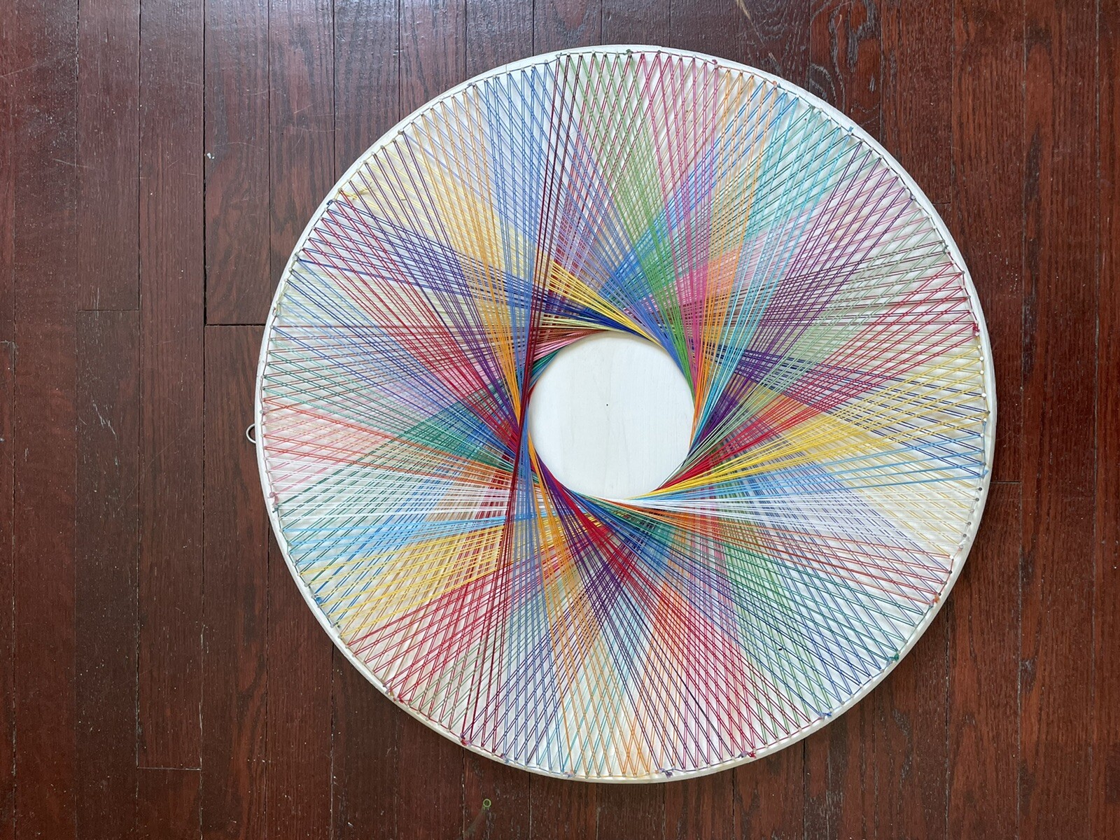 Vintage String Nail Art spirograph RAINBOW Wall Hanging Picture Framed 24''