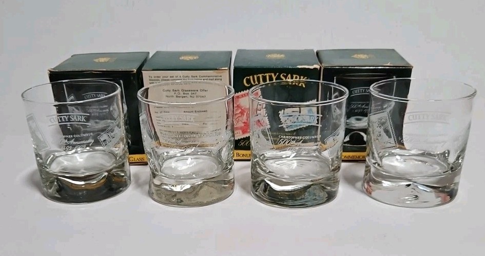 4-Cutty Sark 500th Anniversary 1492-1992 Commemorative Glass Cocktail Glass
