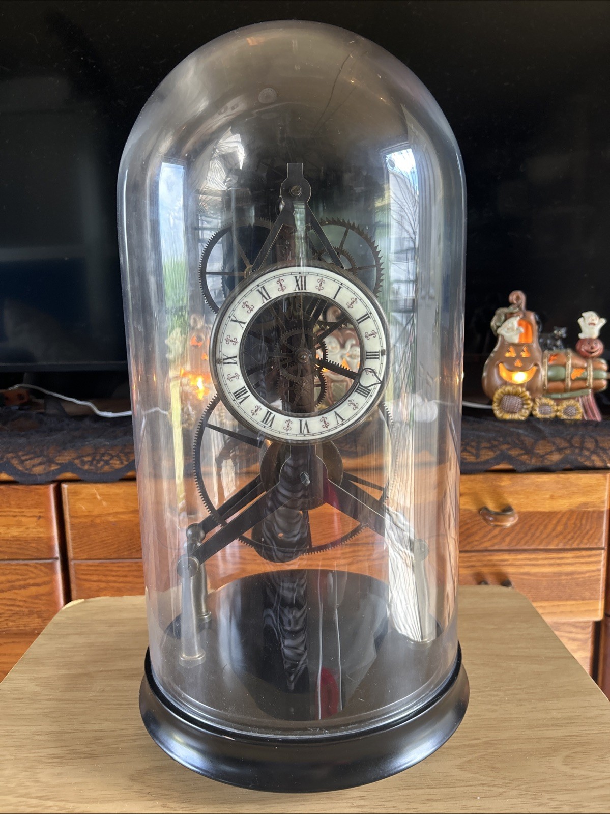 RH Restoration Hardware 19th C.French Grasshopper Gears Clock Cloche 20” Tall