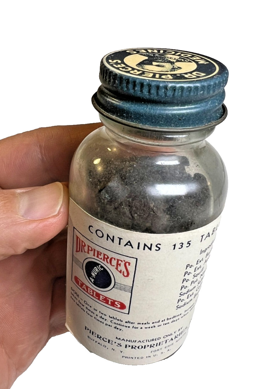 Antique 1915 Dr PIERCE’S Bottle ORIGINAL CAP LABEL PILLS  Buffalo New York NY
