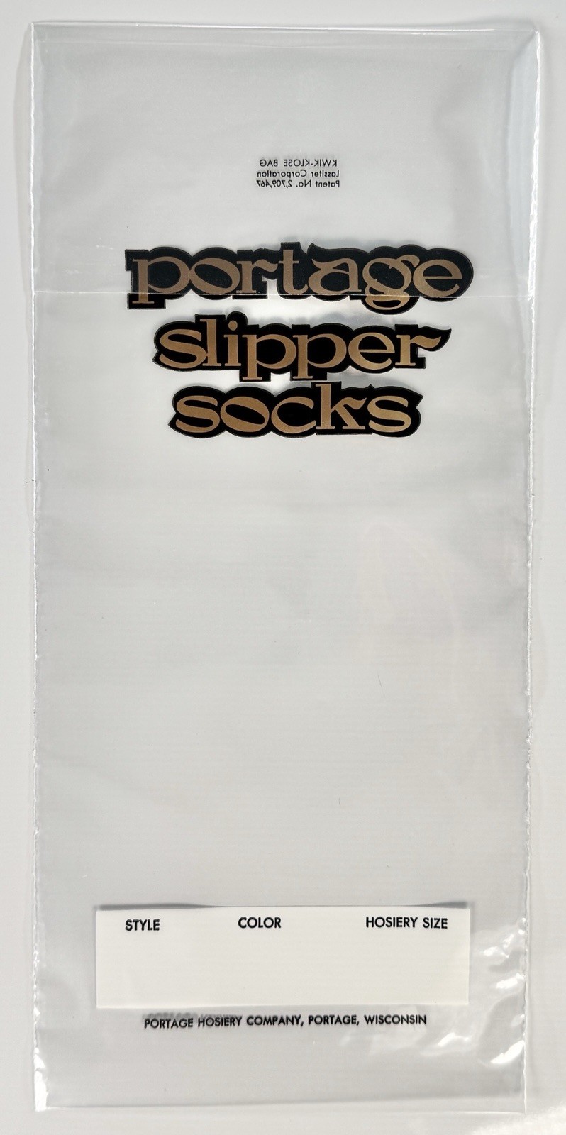 Vintage PORTAGE HOSIERY COMPANY WISCONSIN Slipper Socks Clear Plastic Bag 12” Vintage PORTAGE HOSIERY COMPANY WISCONSIN Slipper Socks Clear Plastic Bag 12”
