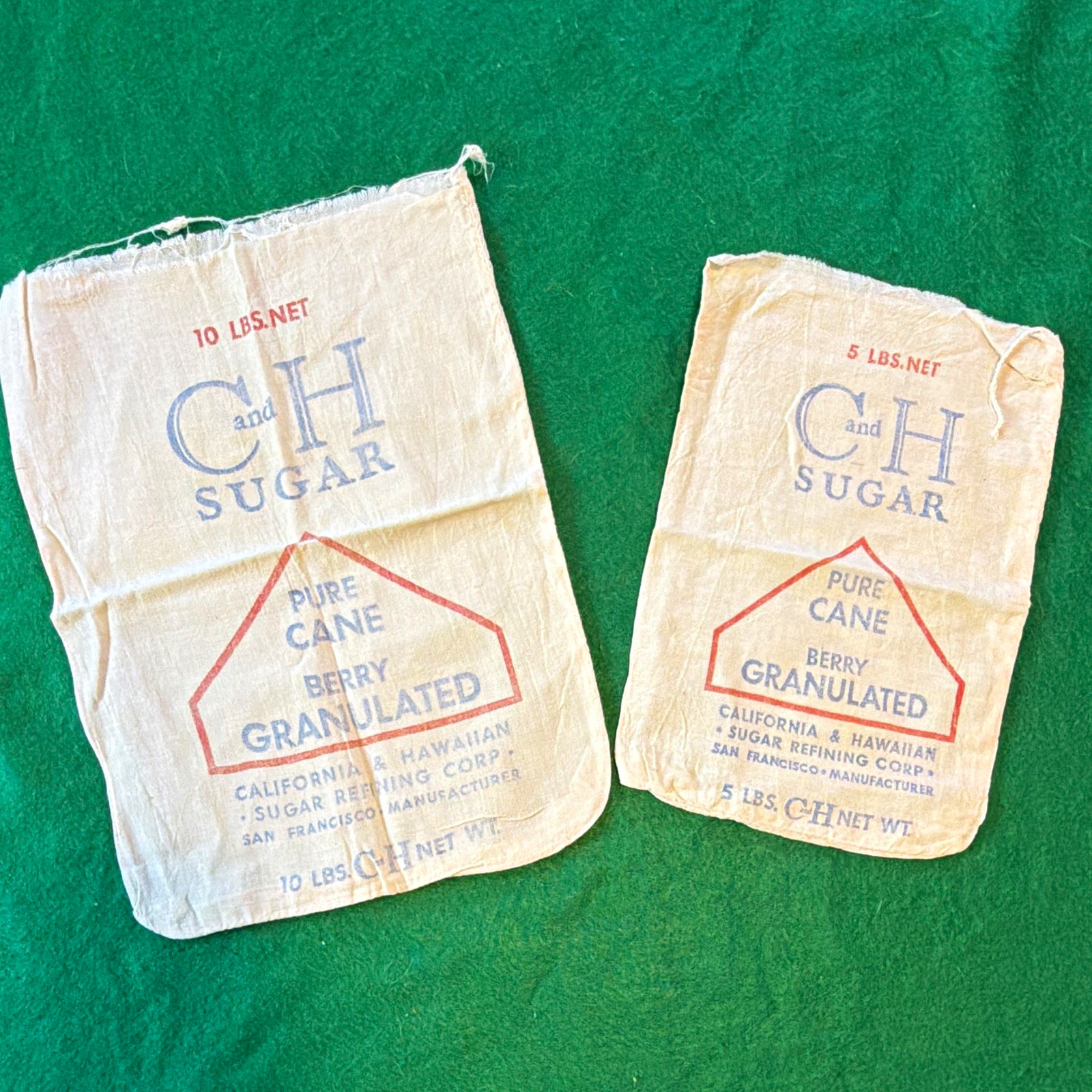 C&H Vintage Printed Advertising Fabric Feed Sacks 5 lb & 10 lb Lot of 2