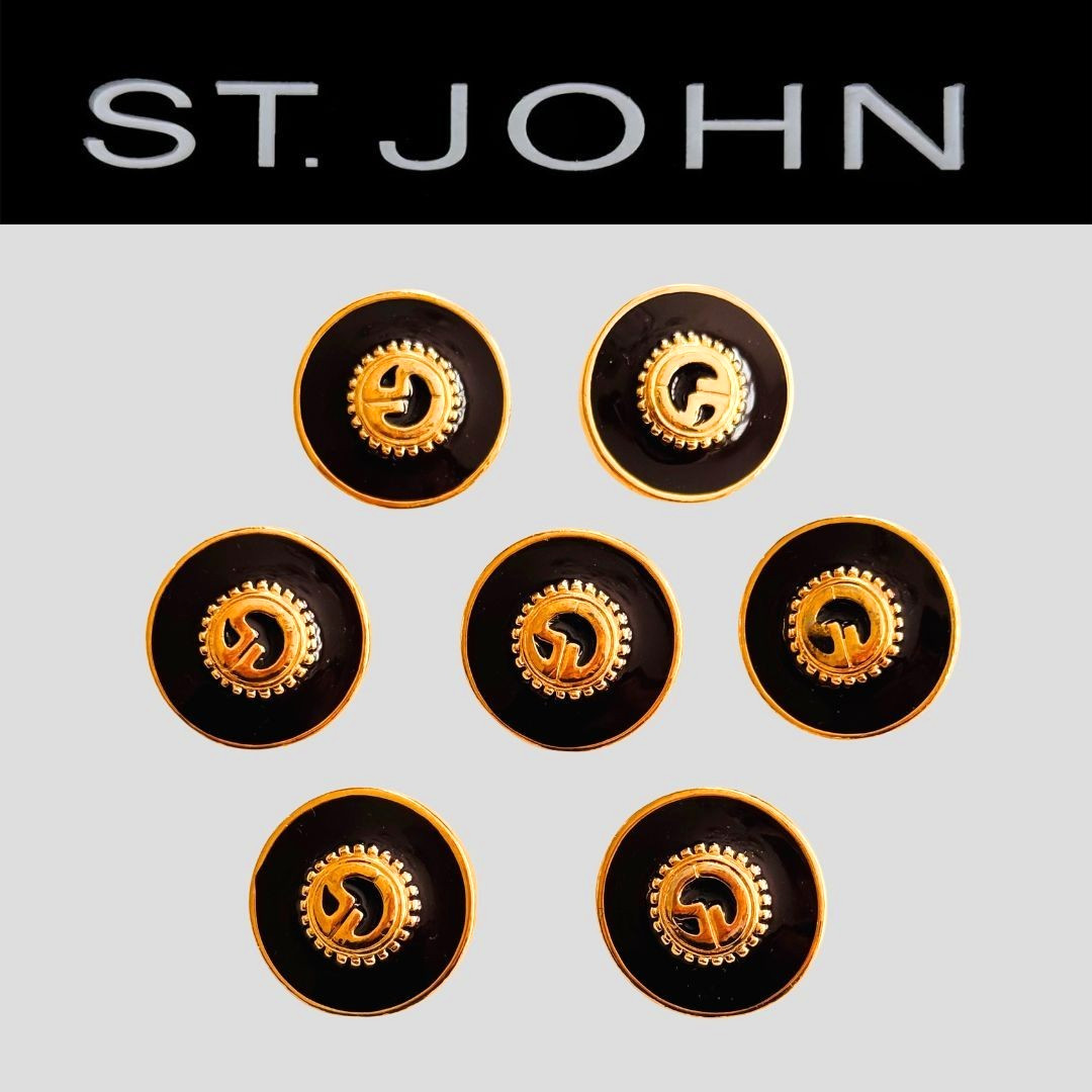SET of 7 ST JOHN KNITS Gold Tone & Dark Sable Logo Replacement Buttons 7/8