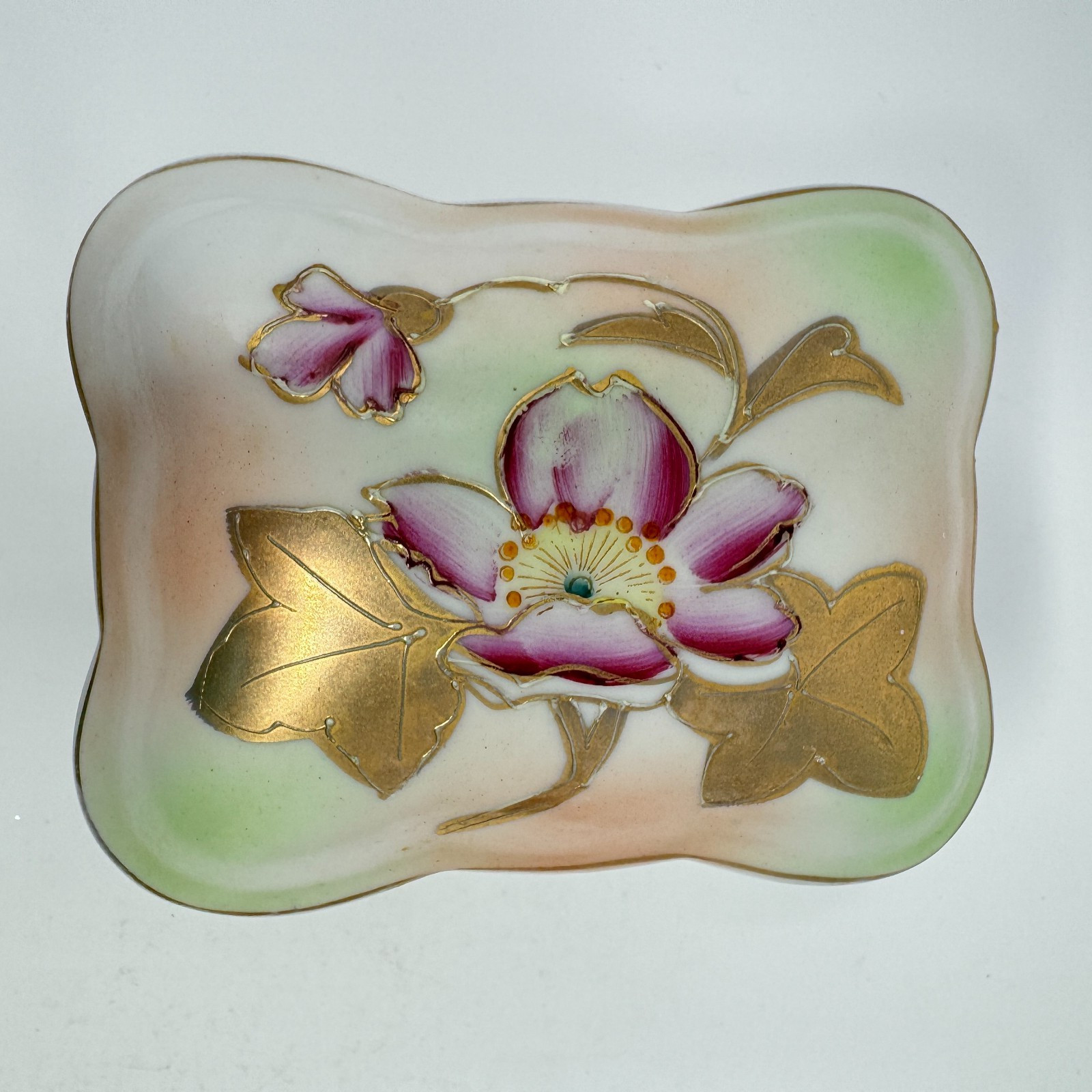 Vintage Lidded Porcelain Box Hand Painted Vanity Floral Footed 4.5 Inch Small