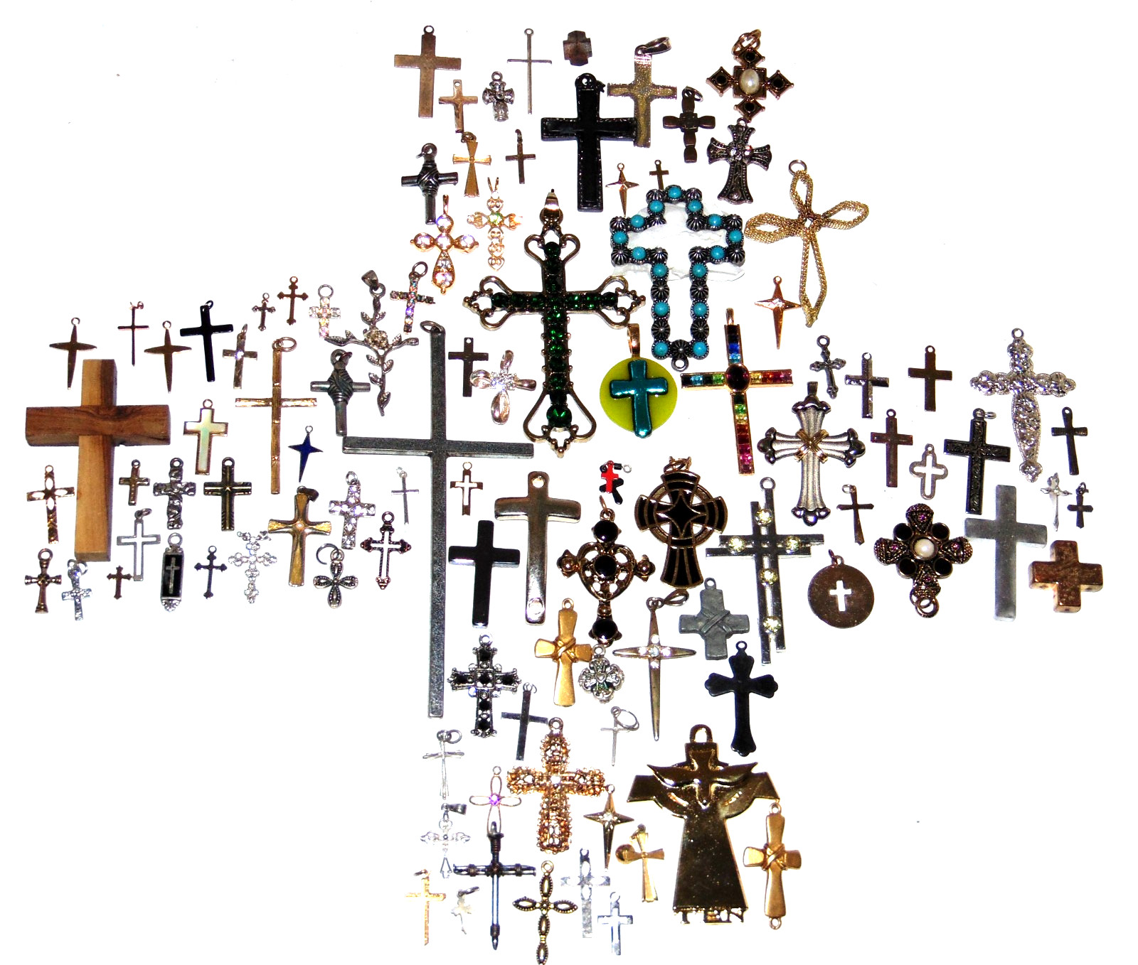 Vintage-Mod Huge Lot of 100 Religious Christian Cross Catholic Pendants Charms