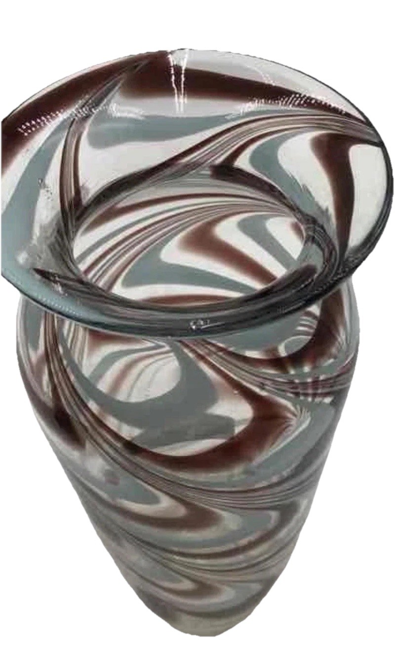 Vintage MURANO Brown Blue Swirl Collectible Modern Home Decorative Flower Vase