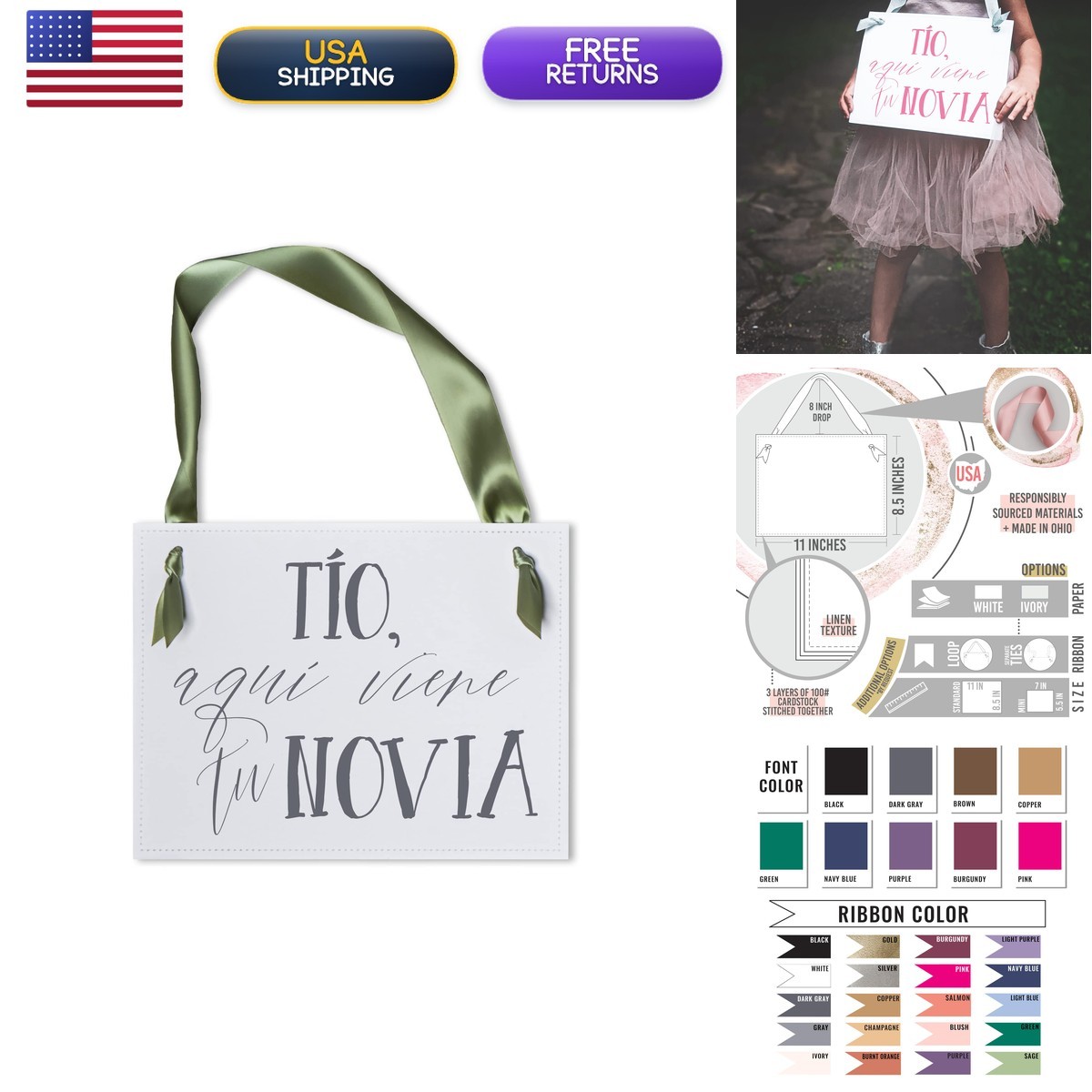 Spanish Wedding Sign Ring Bearer Or Flower Girl Tio Aqui Viene Tu - Ritzy Rose