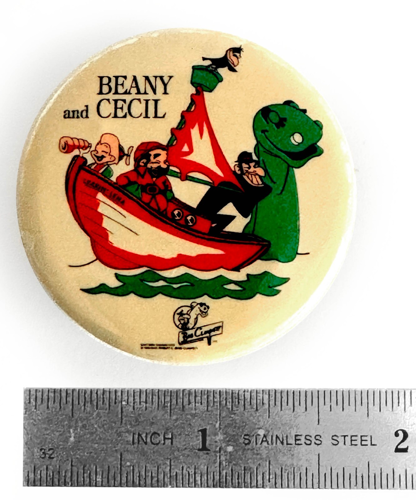 Vintage Bob Clampett Beany and Cecil w/ Boat Pinback Button  (Circa 1980\'s)