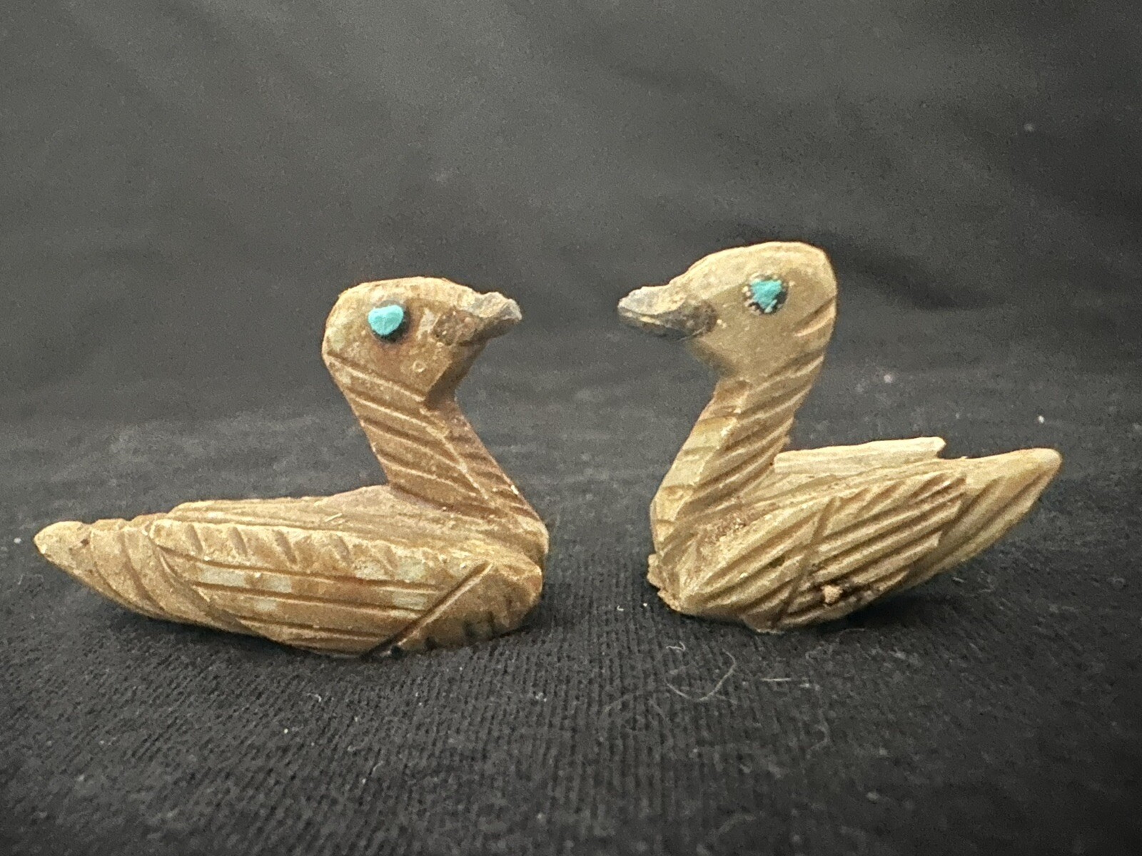 Zuni 2 Dug  Native American Fetish Fossil Carving Roc Stone VTG