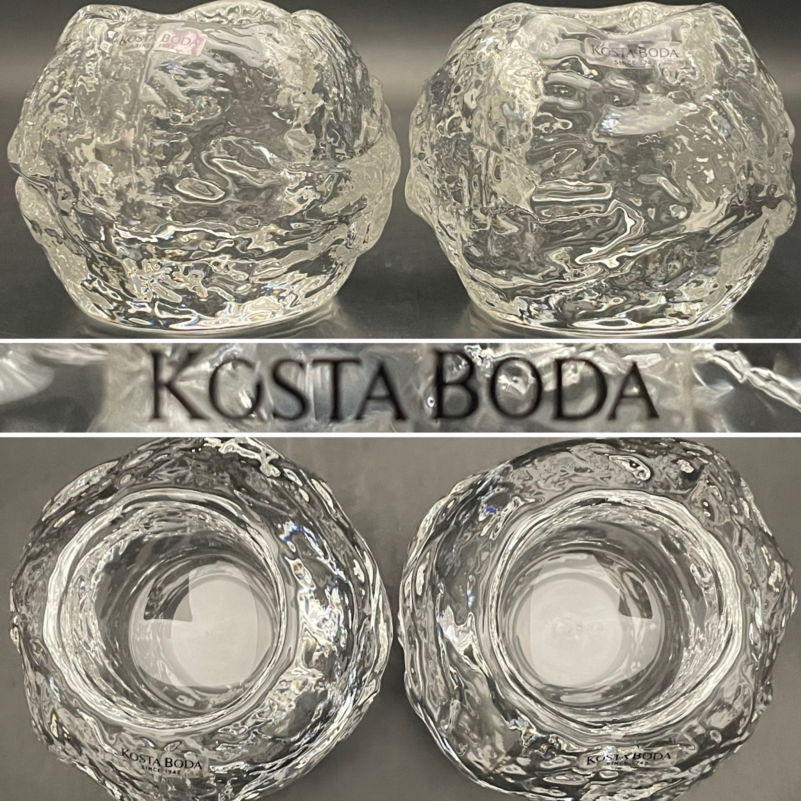 Kosta Boda by Ann Warff 2pc Snowball Votive Candleholders c1970s Sweden 3.5 Kosta Boda by Ann Warff 2pc Snowball Votive Candleholders c1970s Sweden 3.5