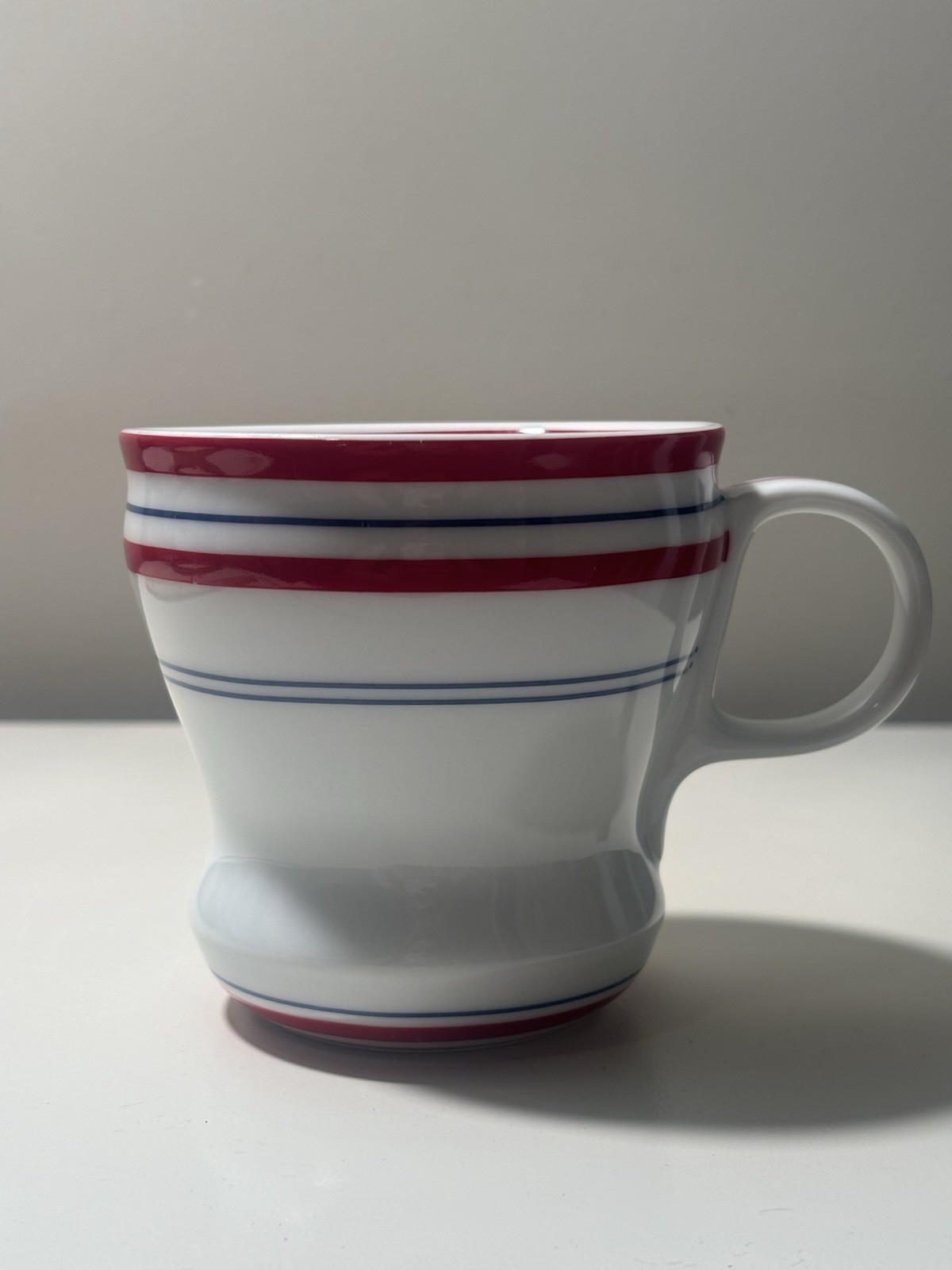 VTG 2007 Starbucks 12 oz. Diner Style White Mug with Red & Blue Stripes