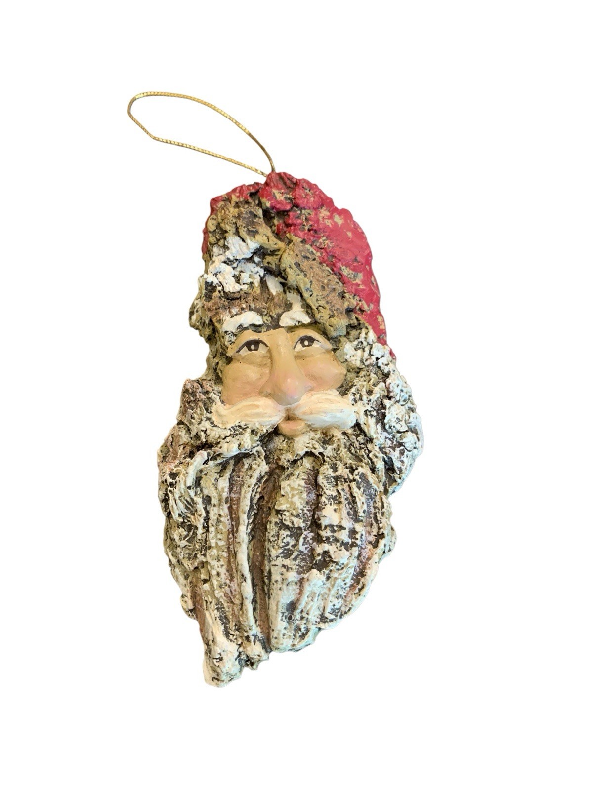 Vintage Resin Wood Forest Bark Christmas Holiday Santa Ornament 5”