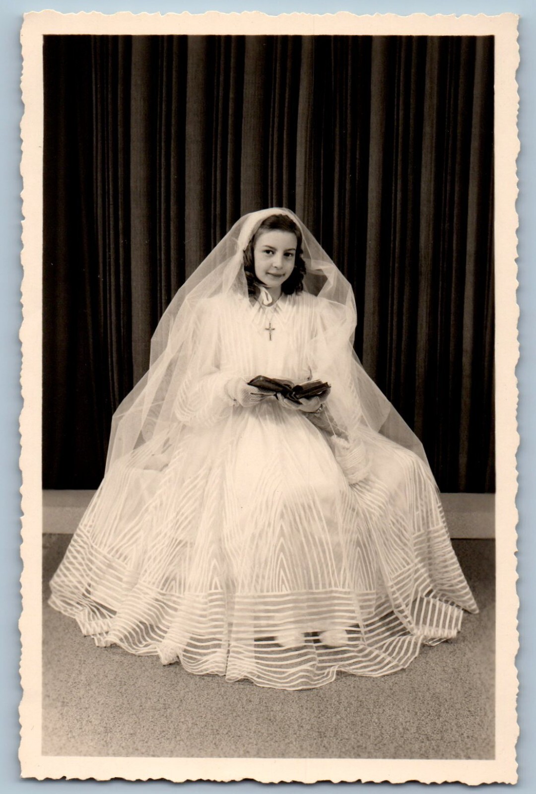 Pretty Girl Postcard RPPC Photo Wearing White Gown With Bible c1910\'s Antique Pretty Girl Postcard RPPC Photo Wearing White Gown With Bible c1910\'s Antique