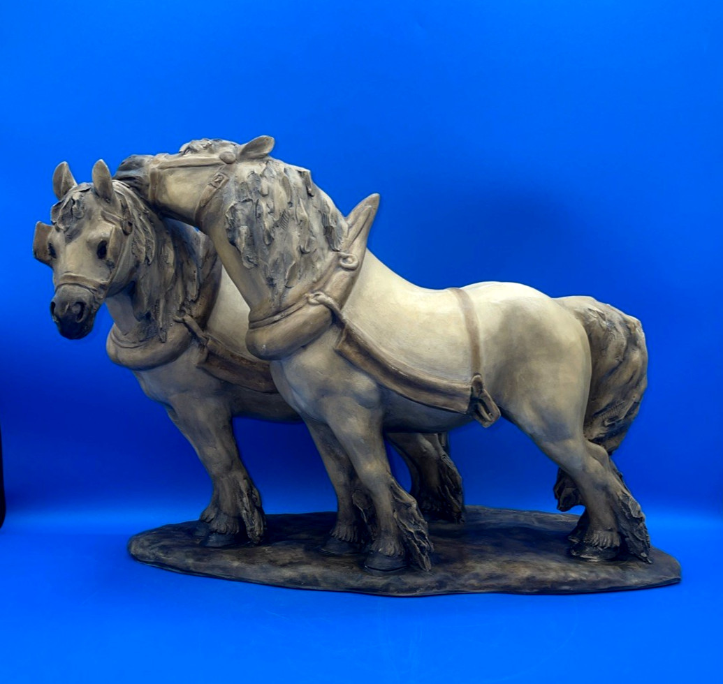 FABULOUS LARGE GUIDO CACCIAPUOTI PORCELAIN FIGURINE OF A DRAFT HORSE PAIR, ITALY