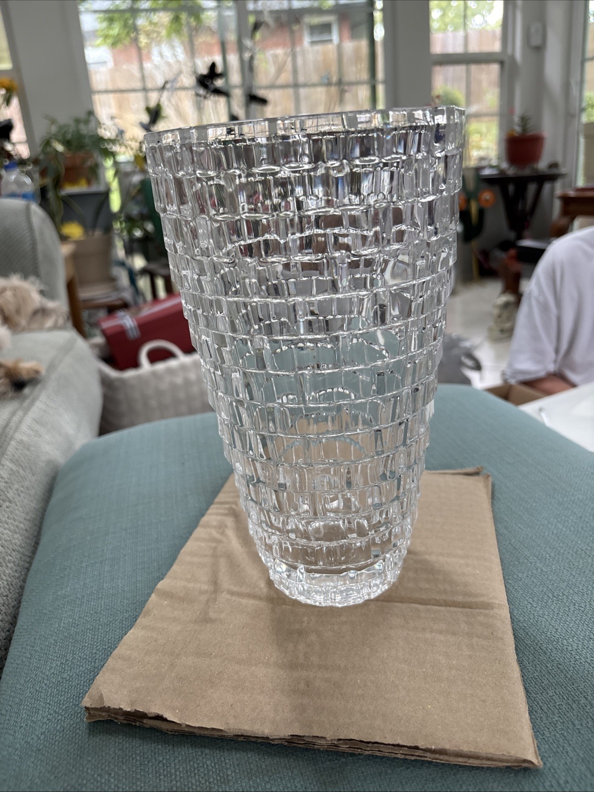Mikasa Clear Crystal Vase 9”x5” Wide PALAZZO Cubed Design Heavy 6 lbs