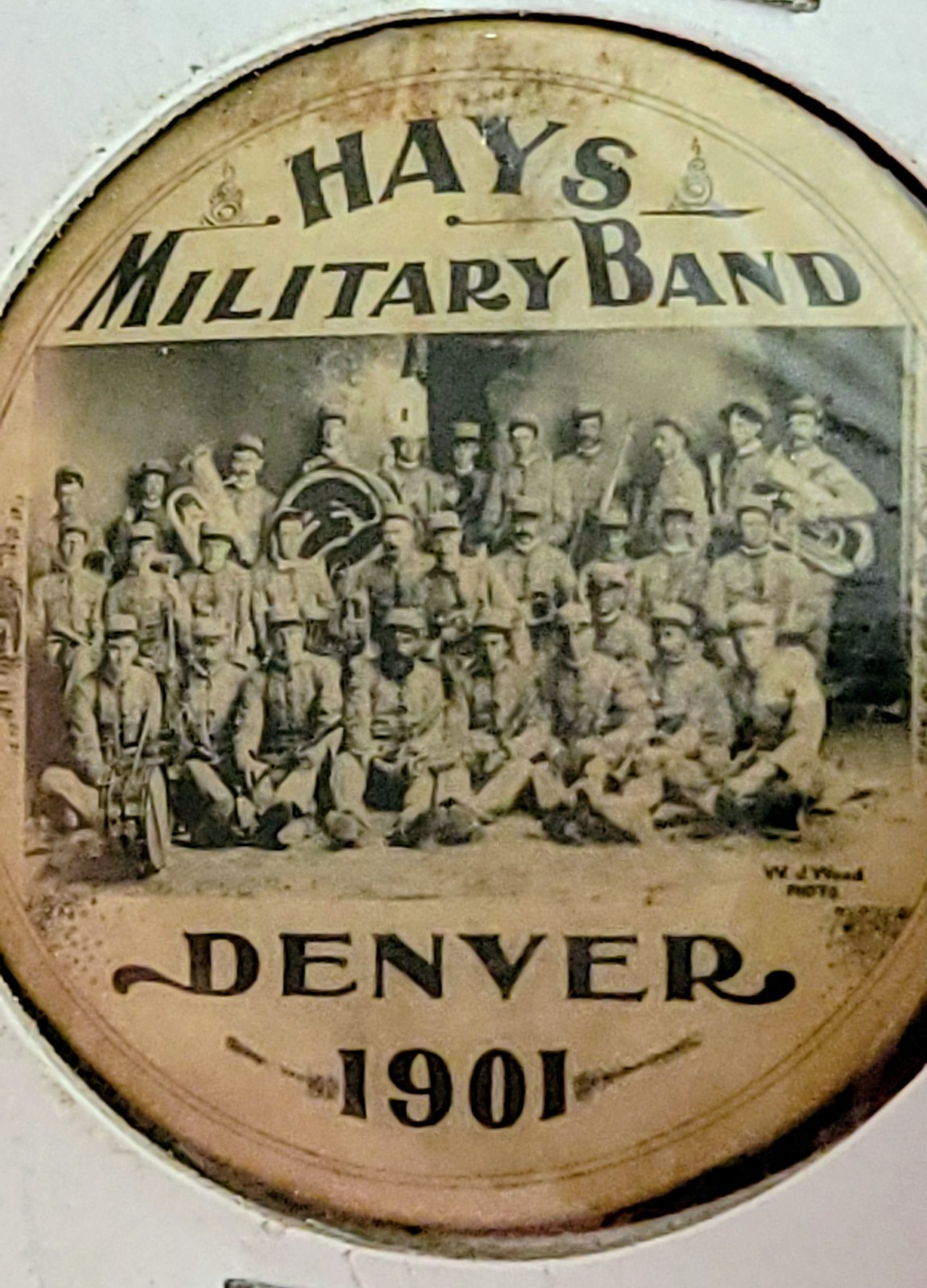 Antique Hays Military Band Photo Button Pinback Pin Denver 1901 - VERY RARE