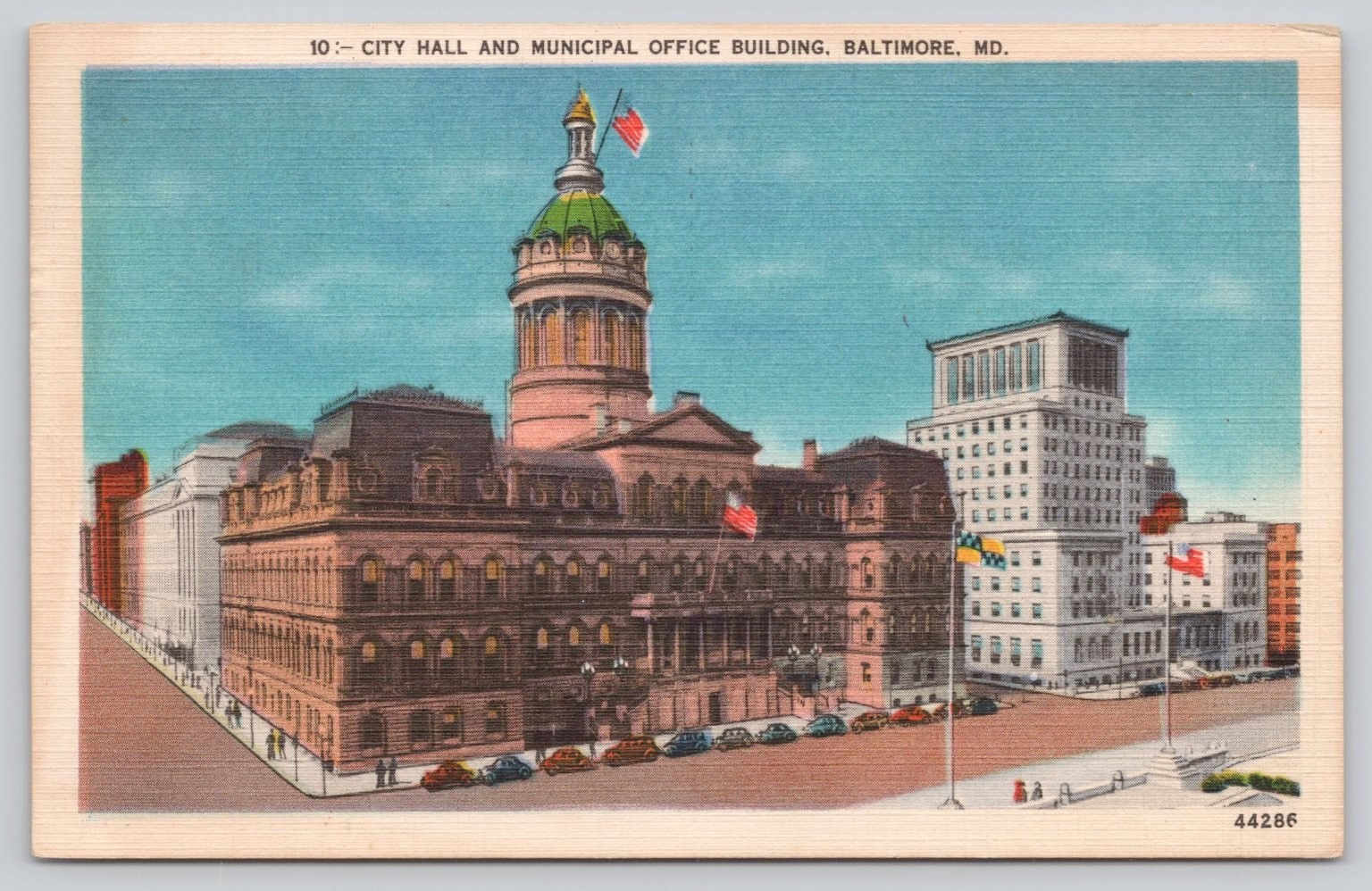 1959 Baltimore MD City Hall & Municipal Office Building Linen Postcard