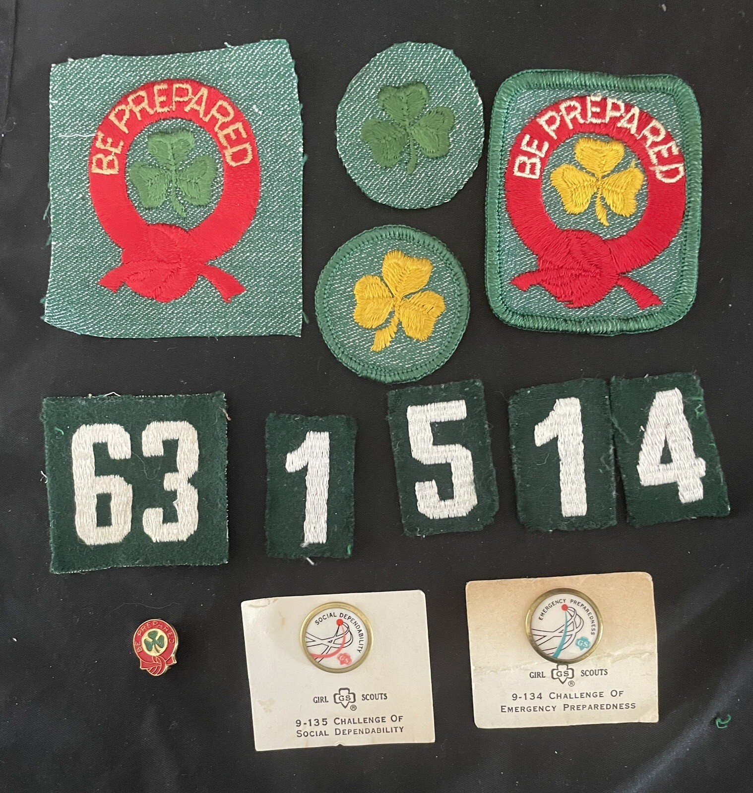 12 VINTAGE 1948-63 GIRL SCOUT  ITEMS-FIRST & SECOND CLASS,FELT NUMBERS,CHALLENGE