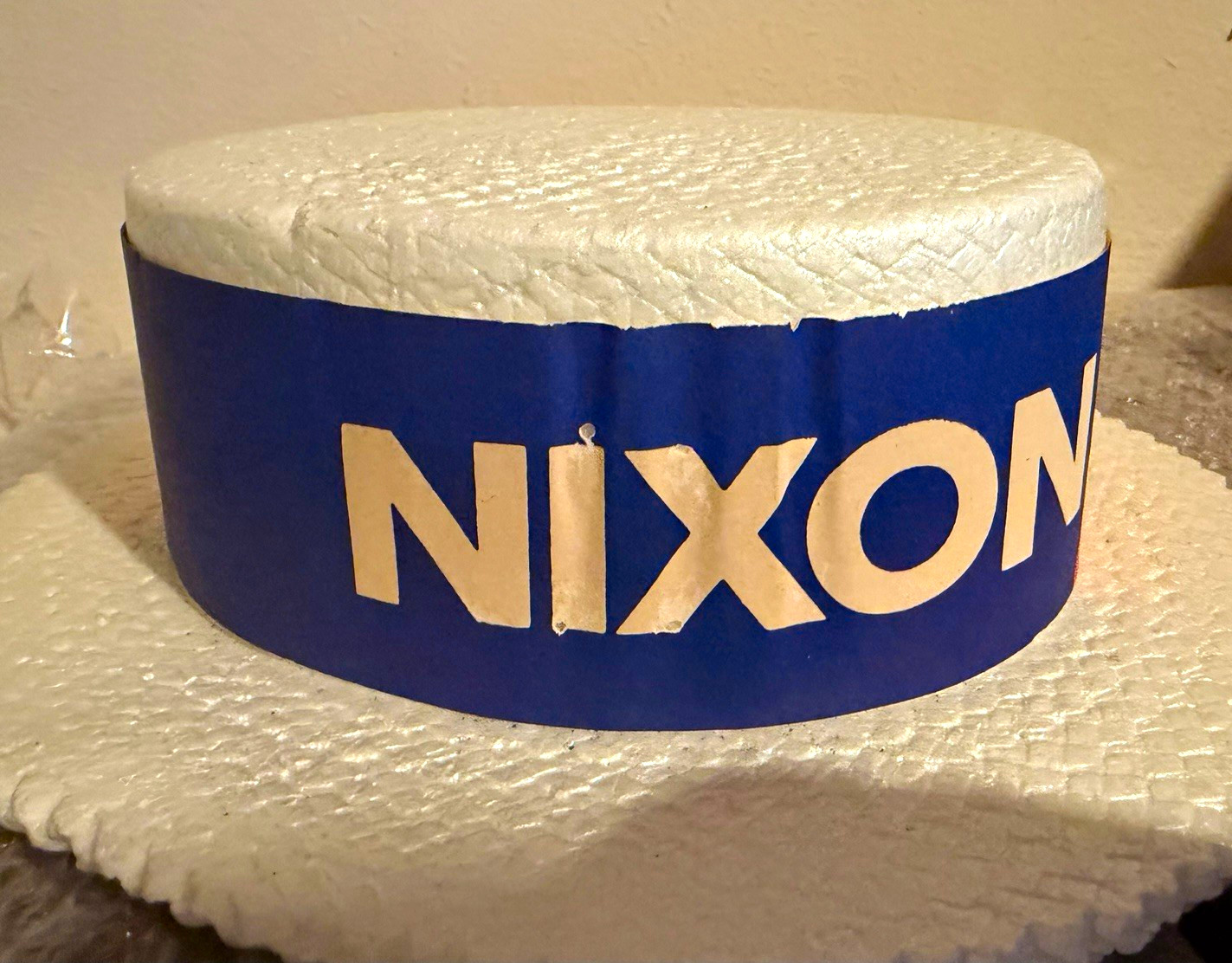 Vintage 1968 Nixon Agnew Campaign Hat Styrofoam Boater Skimmer Lewtan Clean⁠