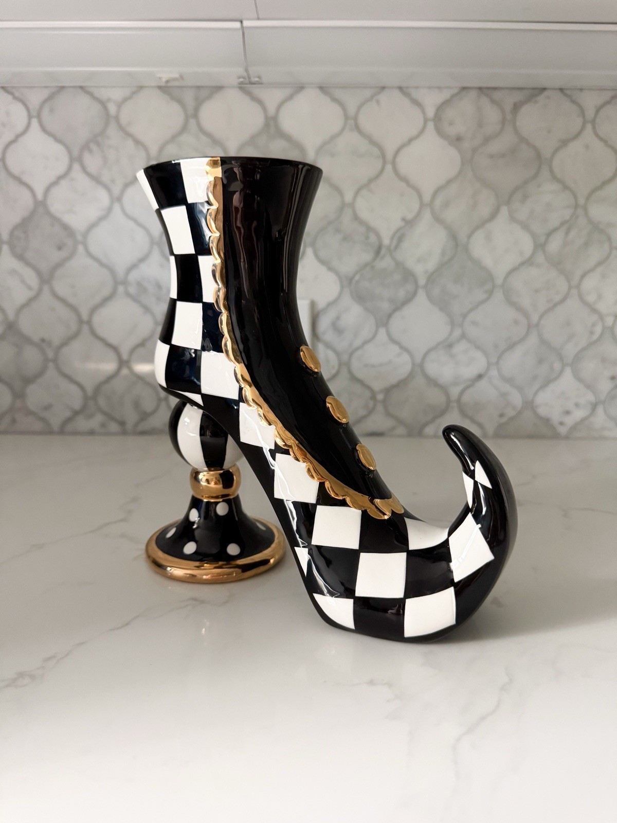 Mackenzie Childs Witch Shoe Candlestick Holder | Black White Check 🖤