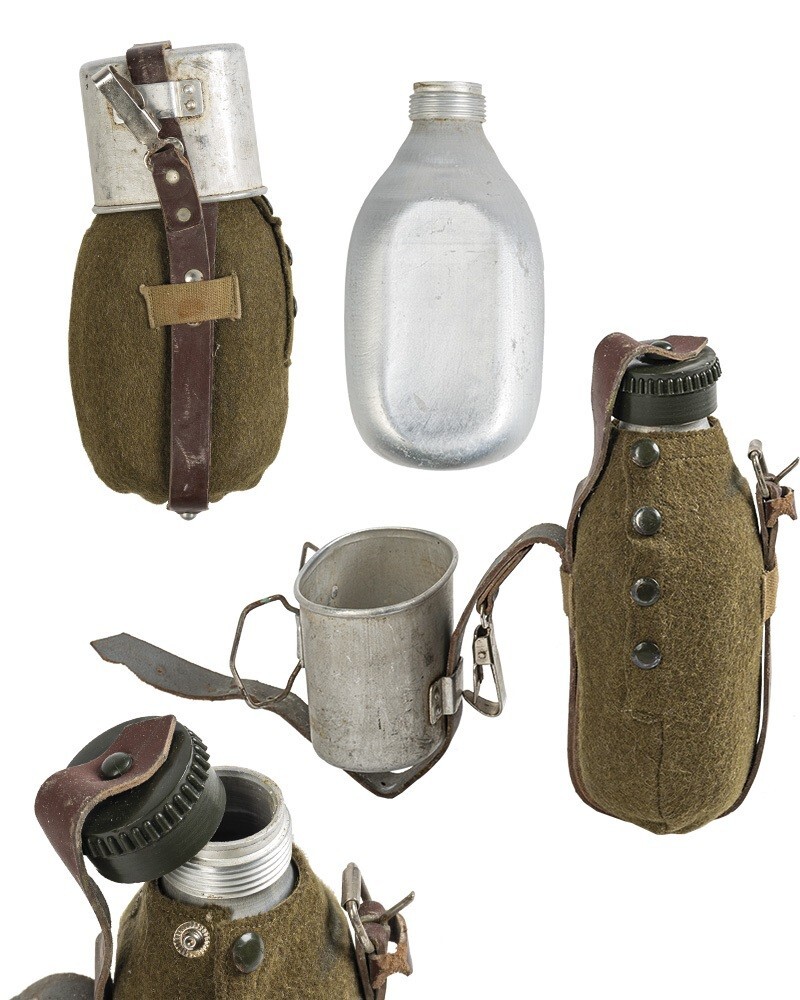 Vintage Romanian Army Canteen w/ Wool Cover and Cup Surplus Aluminum Military Vintage Romanian Army Canteen w/ Wool Cover and Cup Surplus Aluminum Military
