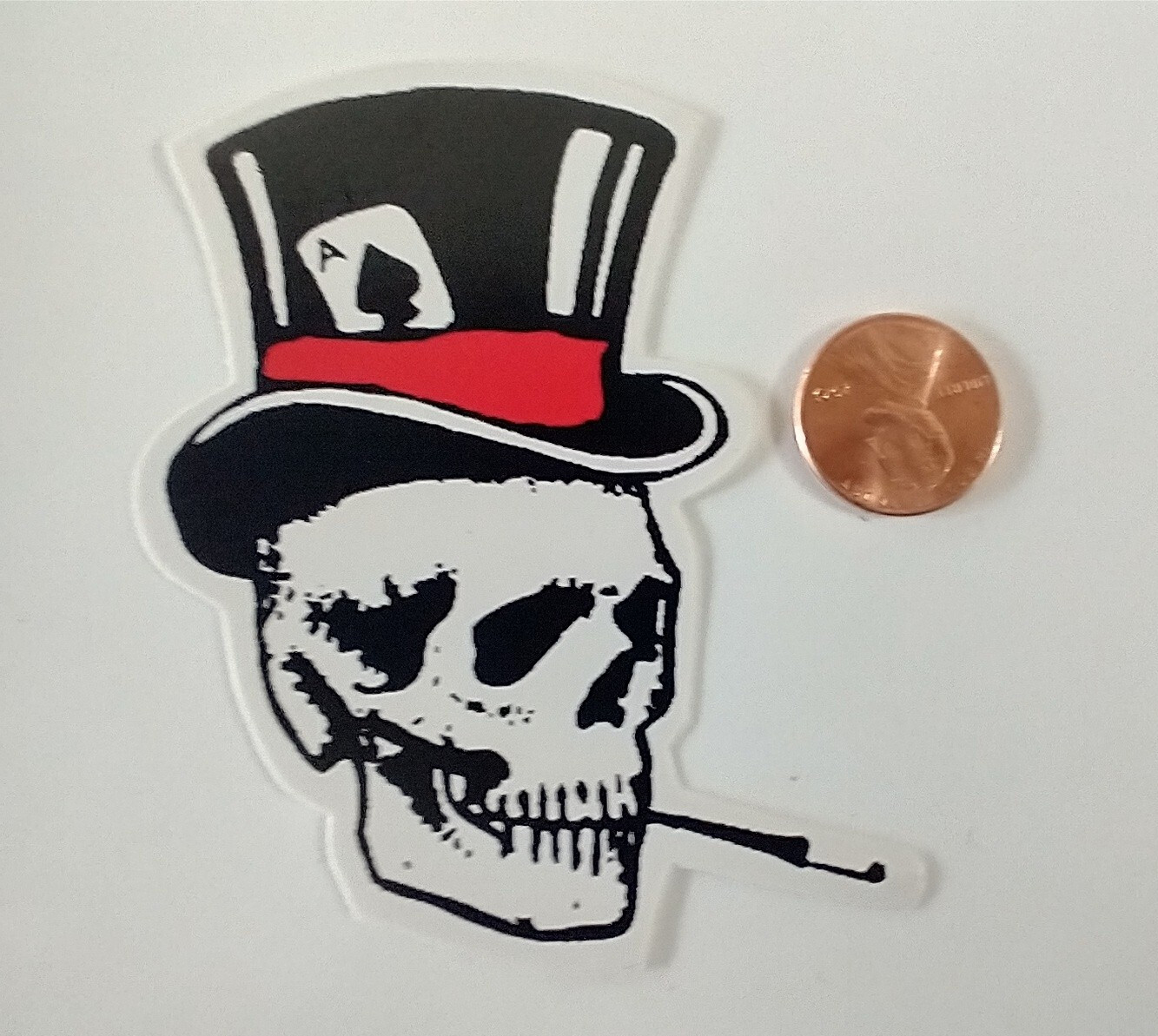 Small Skull Top Hat Smoking Cigarette Decal Sticker Biker Helmet Toolbox Round