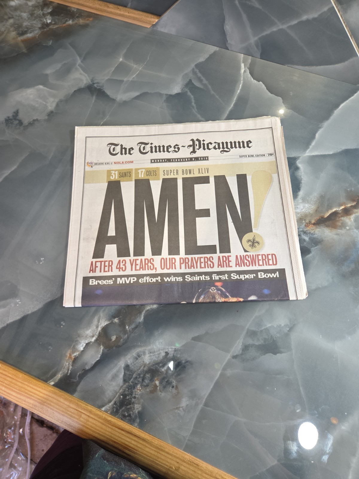 New Orleans Saints Super Bowl 2010 TIMES PICAYUNE Newspaper AMEN Drew Brees 