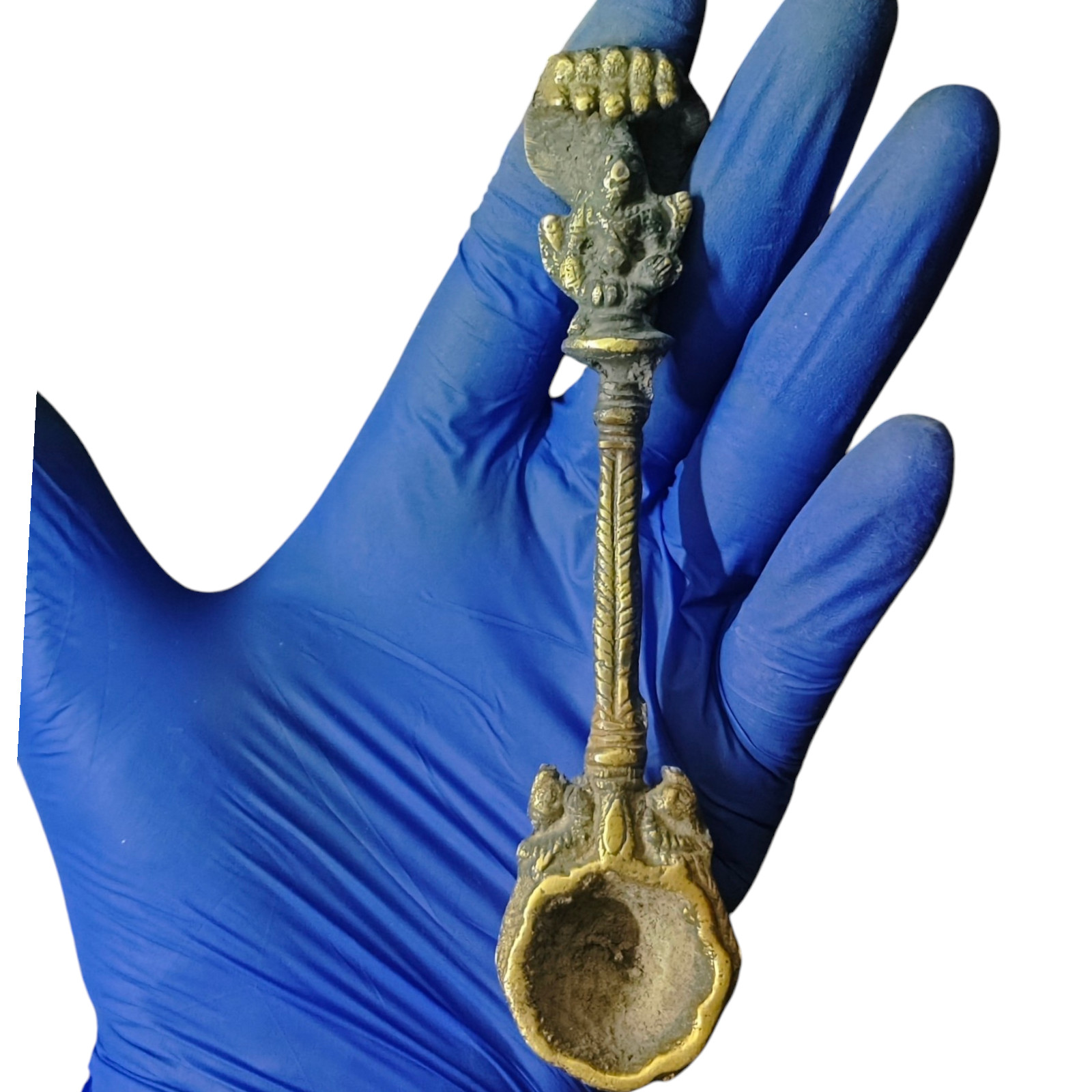 Old Antique Vintage Handcrafted Brass Hindu Goddess Figure Spoon Collectible