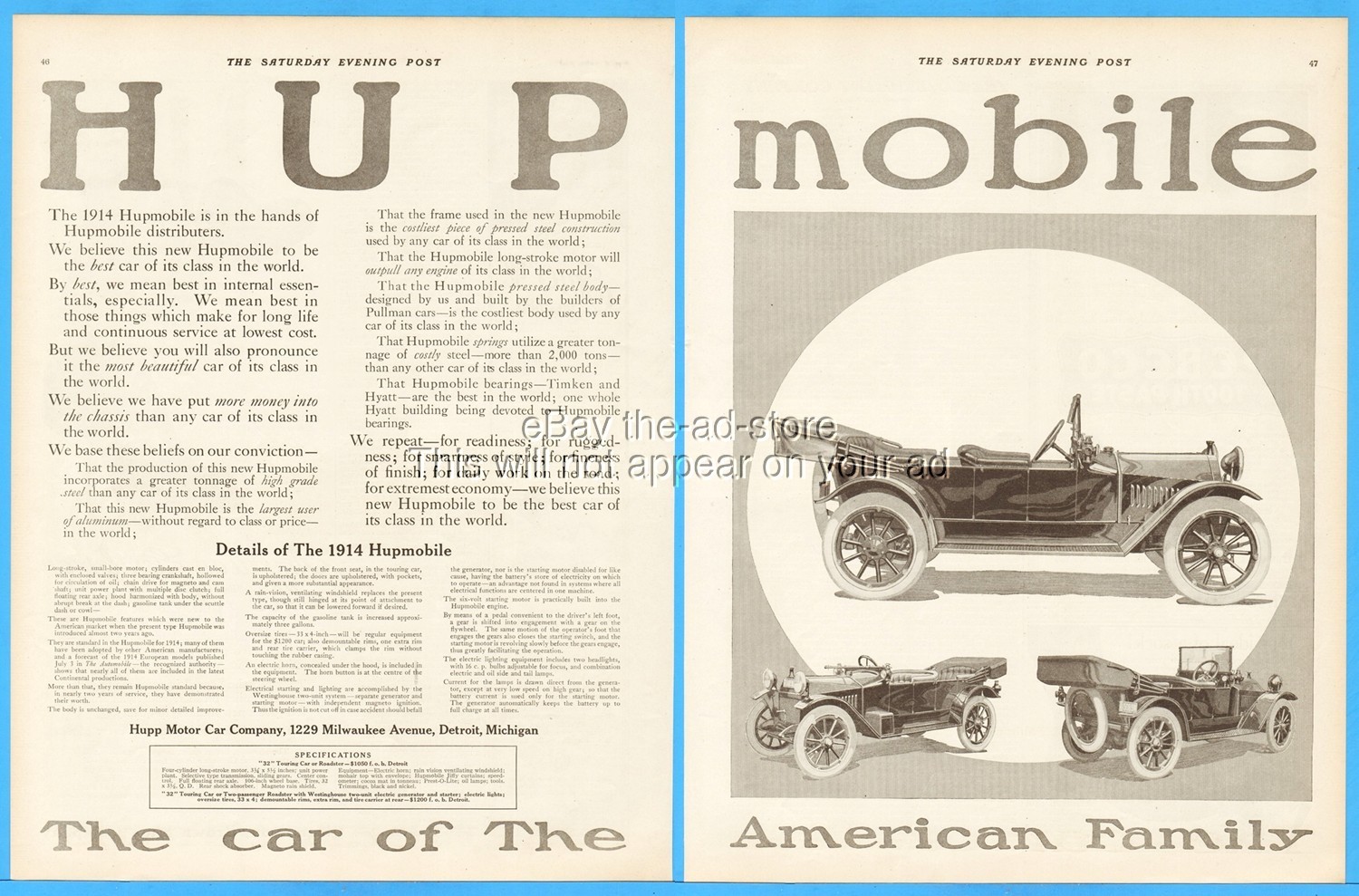 1914 Hupmobile Model 32 Touring Roadster Hupp Motor Car Detroit MI 1913 Print Ad
