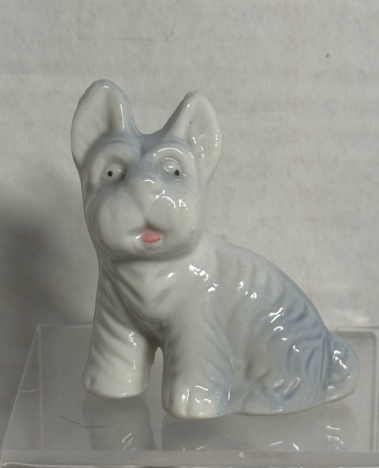 Vtg Made in Japan Porcelain Scottish Scotty Terrier Dog / White & Blue 2\