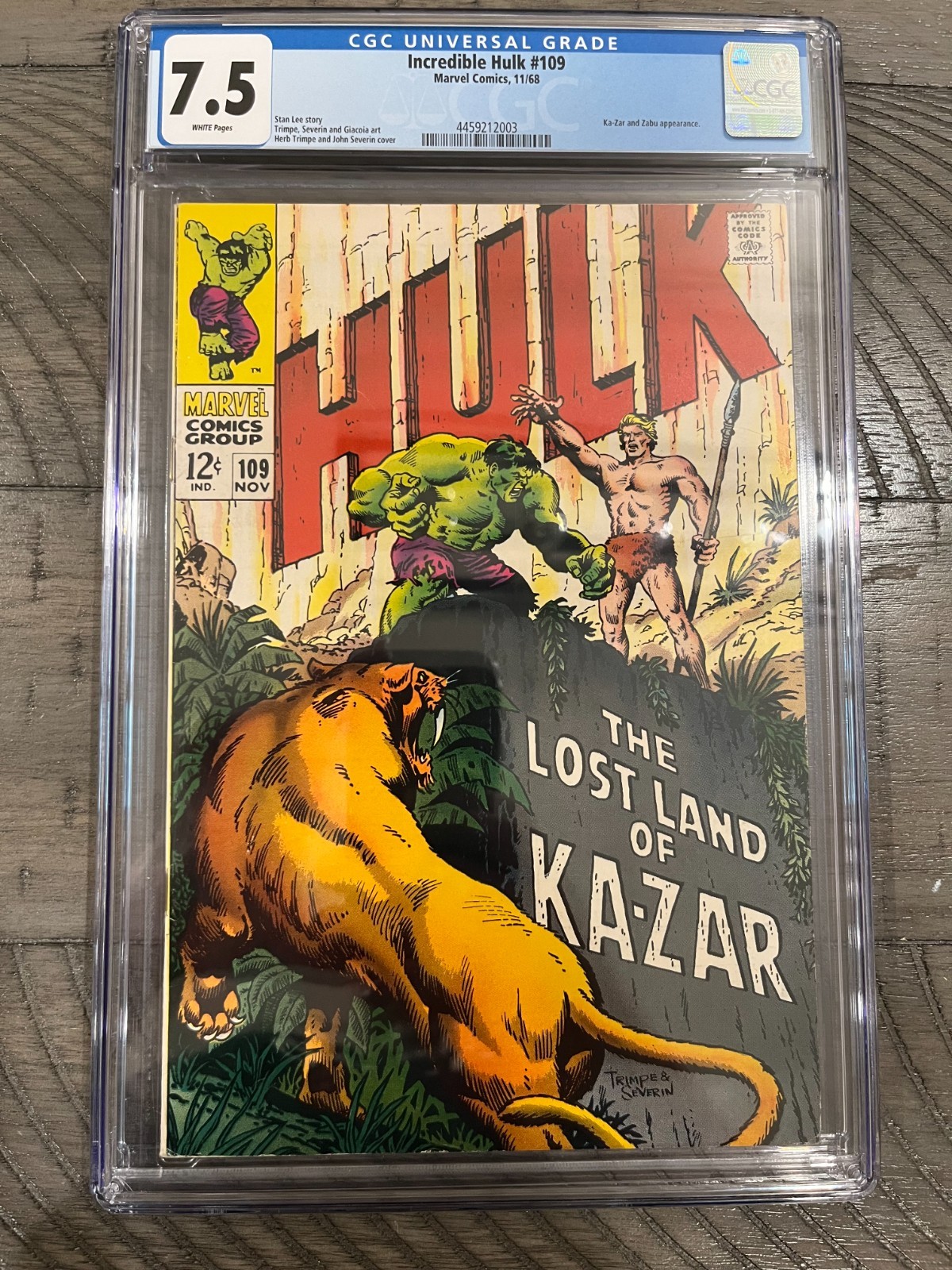 Incredible Hulk #109 CGC 7.5 1968 - Ka-Zar and Zabu Appearance White Pages Incredible Hulk #109 CGC 7.5 1968 - Ka-Zar and Zabu Appearance White Pages