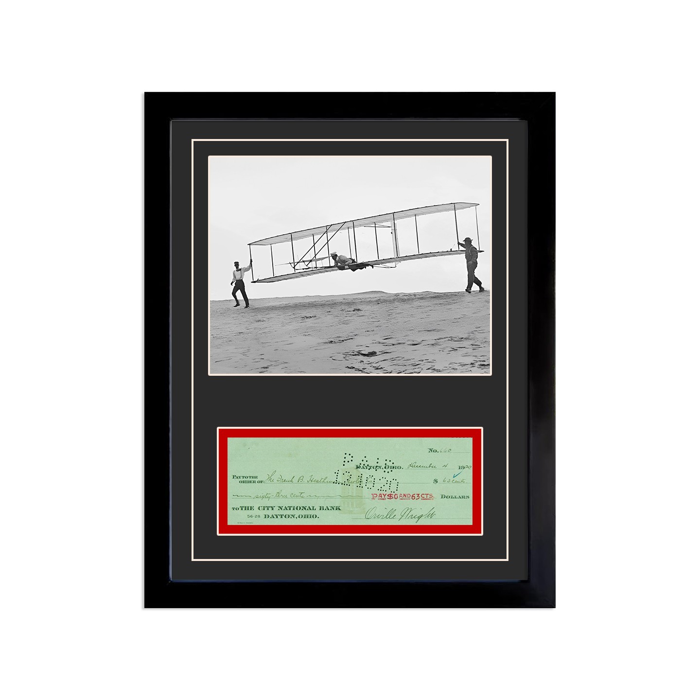 Orville Wright Reproduction Signed Cancelled Check Framed Display Orville Wright Reproduction Signed Cancelled Check Framed Display