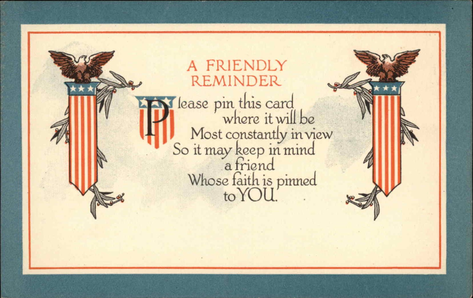 Patriotic Eagle Shield Poem Vintage Postcard Patriotic Eagle Shield Poem Vintage Postcard