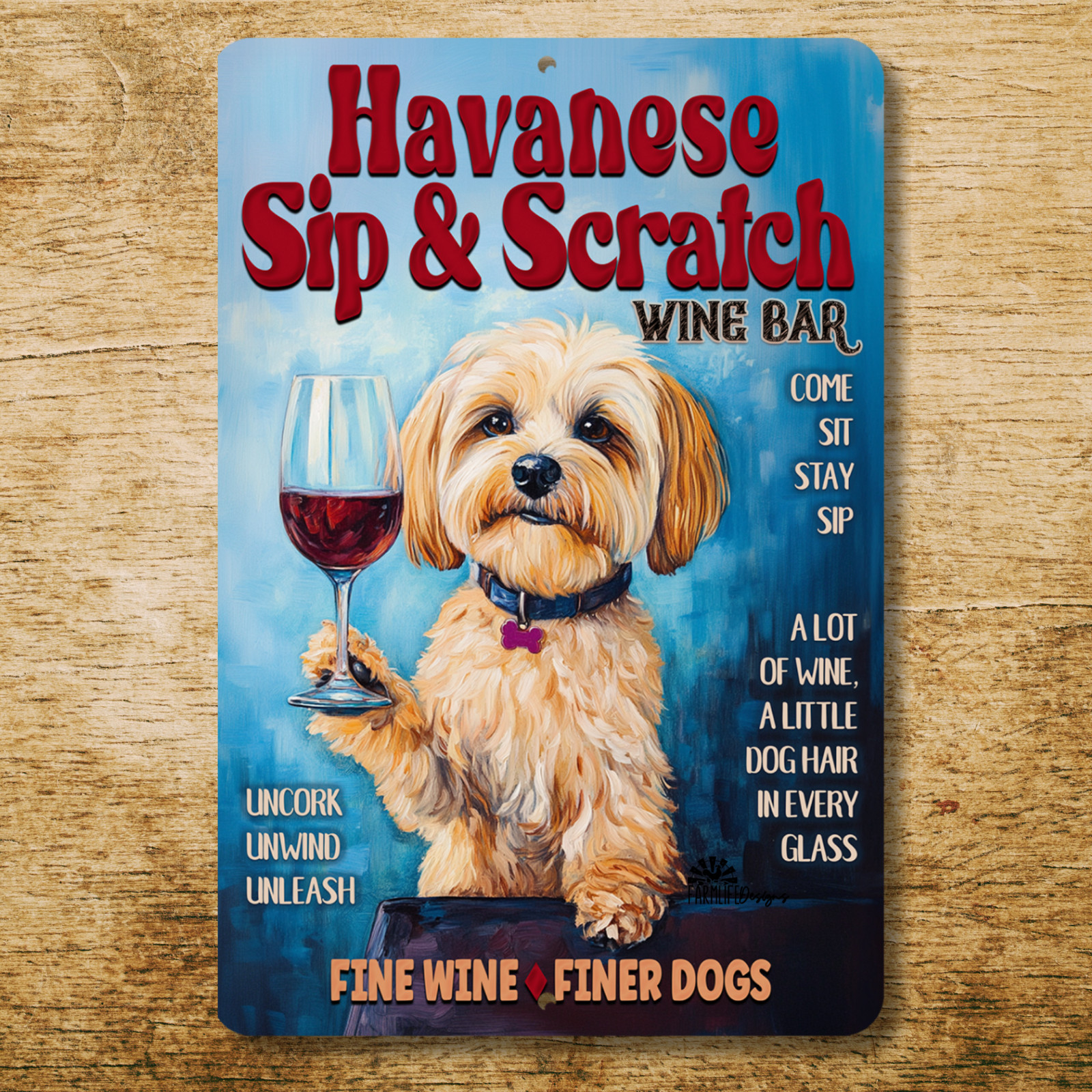 Havanese Wine Bar Sign funny Sip & Scratch metal tin dog wall art decor