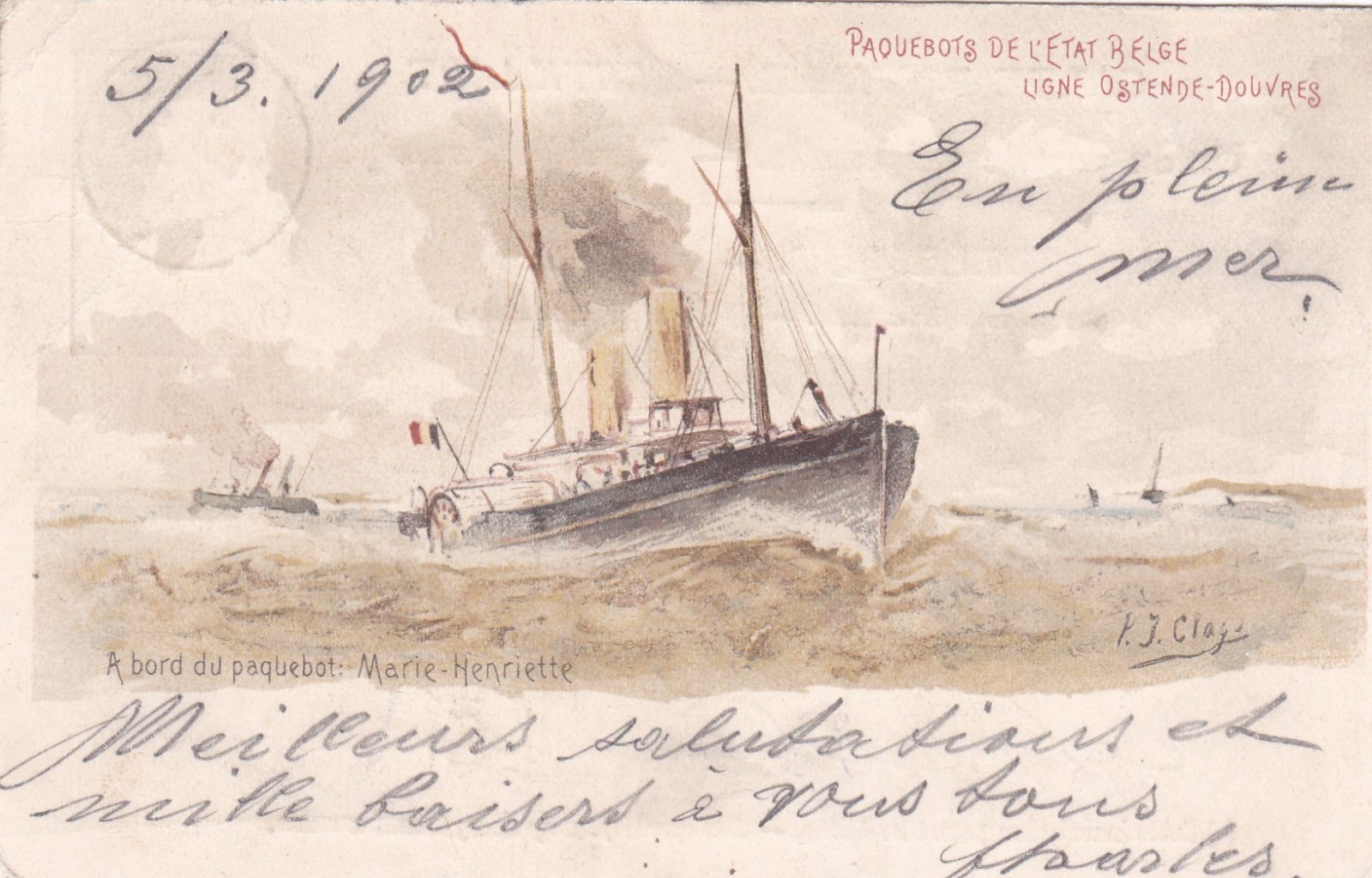1902 Litho Postcard German Empire France Ferry Marie Henriette Stamp